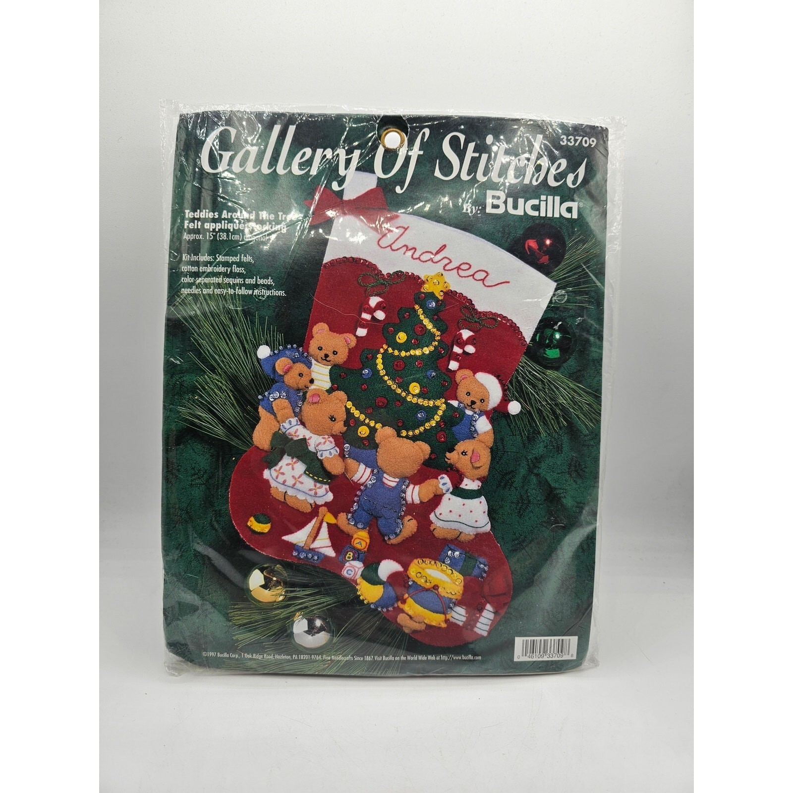 Bucilla TEDDIES AROUND THE TREE Christmas Bears Stocking Craft Kit 33709 Vintage Bucilla TEDDIES AROUND THE TREE Christmas Bears Stocking Craft Kit 33709 Vintage