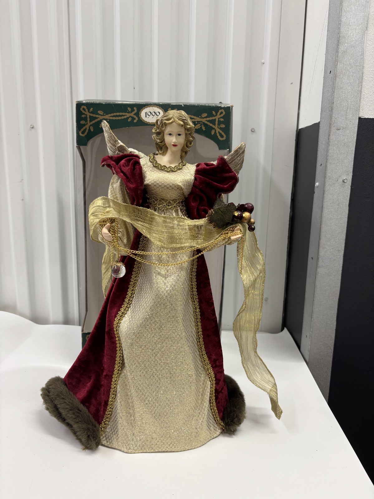 Vintage 1999 Holiday Collection Angel Tree Topper 18" Burgundy Gold Velvet w Box Vintage 1999 Holiday Collection Angel Tree Topper 18" Burgundy Gold Velvet w Box