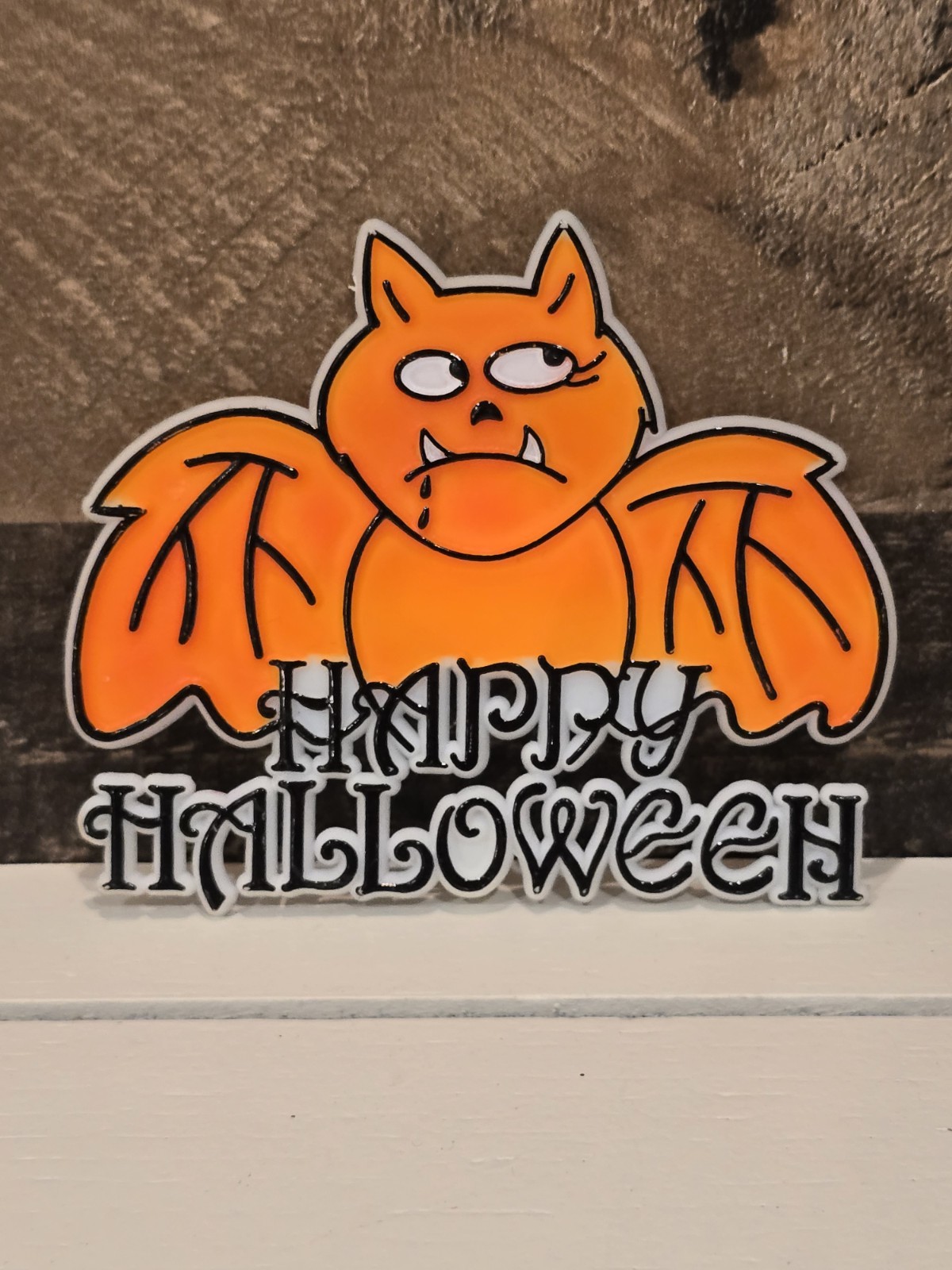 Vintage 1980s Halloween Orange Bat Happy Cake Topper Plastic Retro NOS Festive Vintage 1980s Halloween Orange Bat Happy Cake Topper Plastic Retro NOS Festive