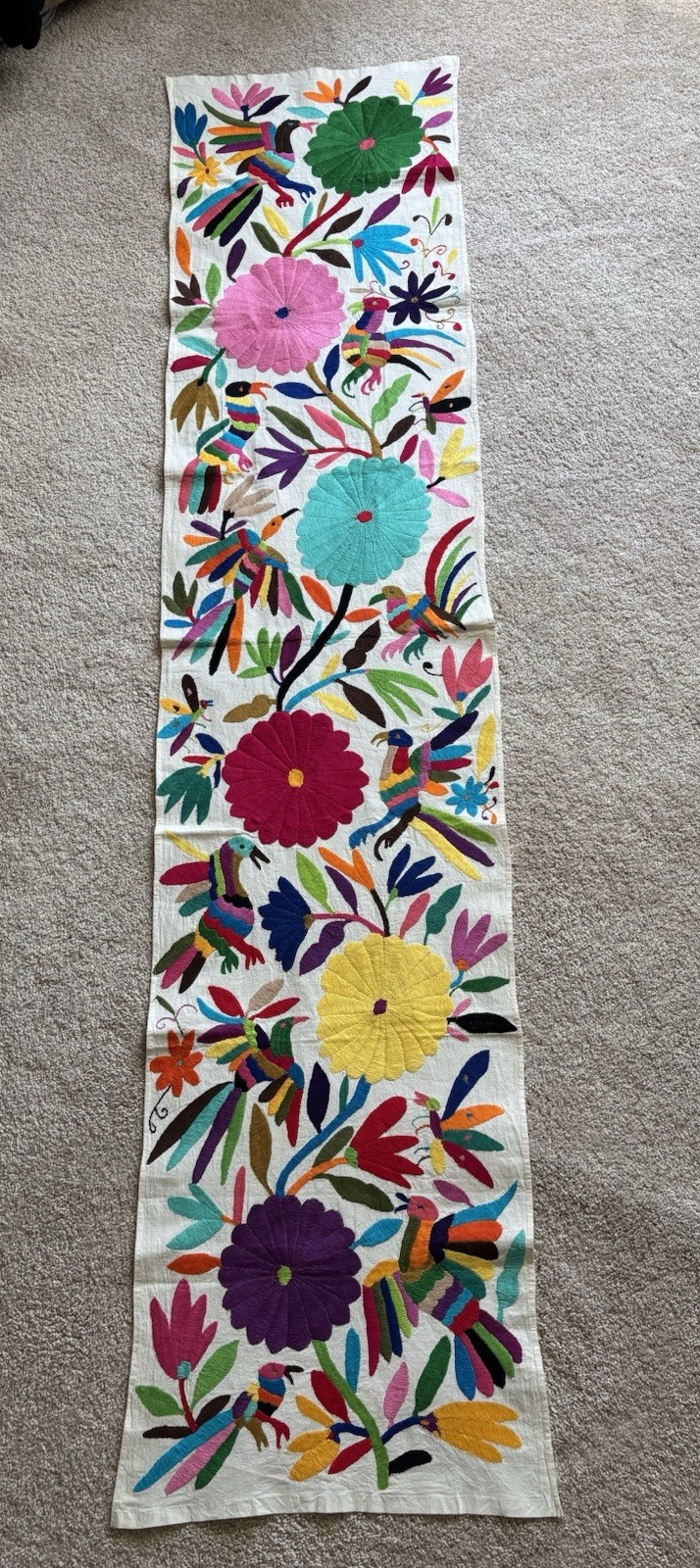 Gorgeous Hand-made Mexican Table Runner in Otami Tenango Style