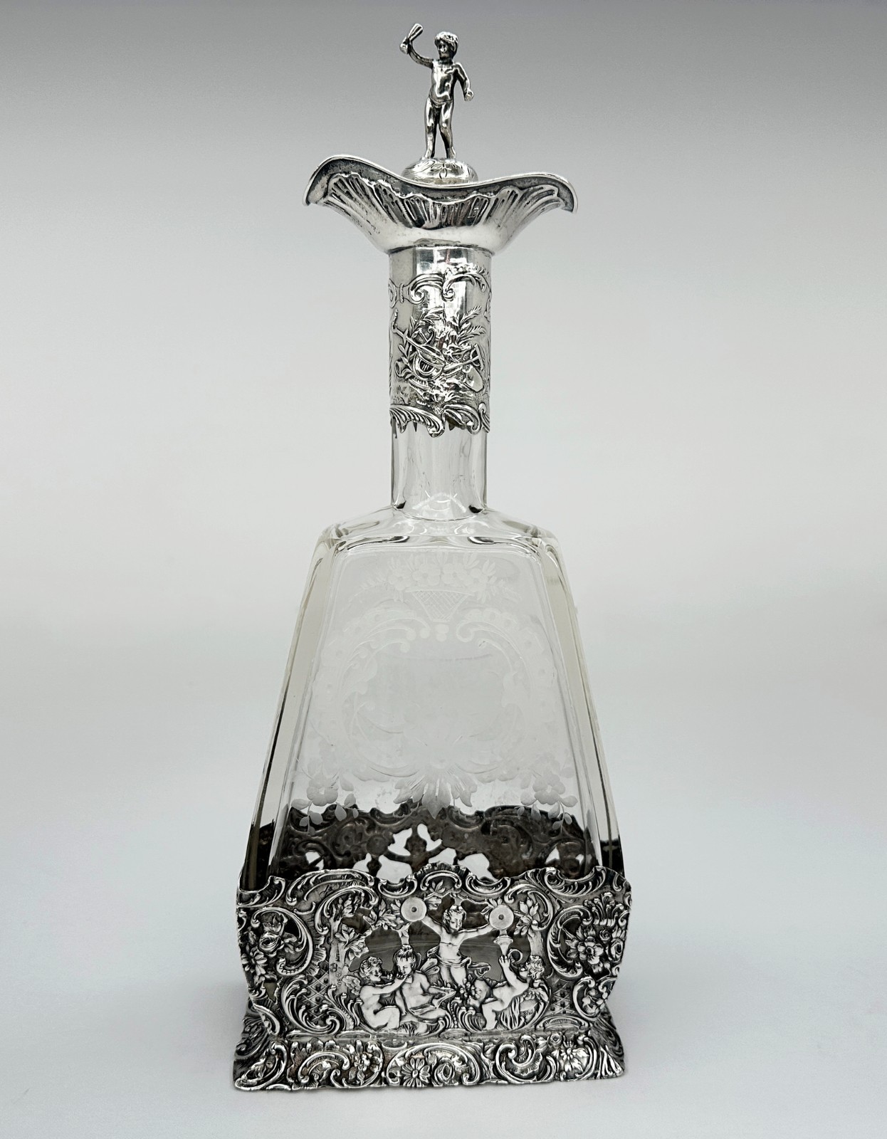 Hanau Silver & Glass Antique German Decanter Weinranck & Schmidt Crystal c1890's