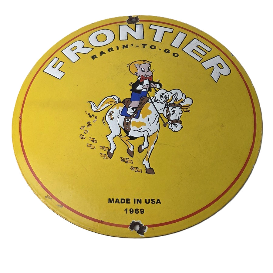Vintage Frontier Gasoline Sign - Richie Rich Gas Pump Porcelain Sign Vintage Frontier Gasoline Sign - Richie Rich Gas Pump Porcelain Sign