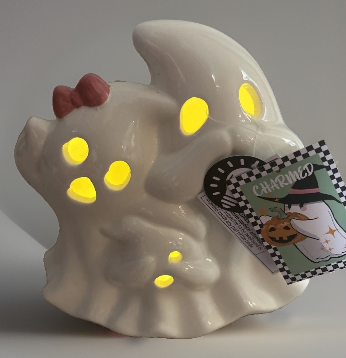 Ghost Family Ivory Ceramic Halloween LED Lighted Figure Decor 8” NEW