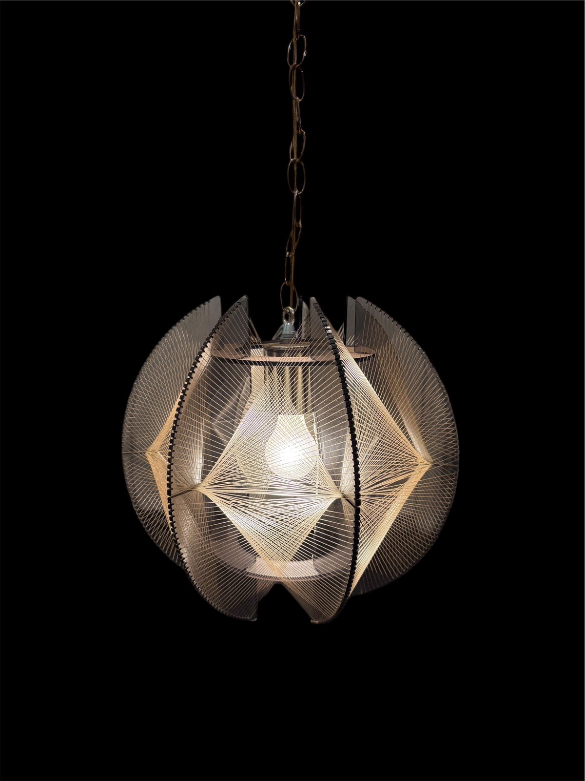 Vintage 1960’s Mid Century Modern Smoke Lucite String Pendant Hanging Lamp Vintage 1960’s Mid Century Modern Smoke Lucite String Pendant Hanging Lamp