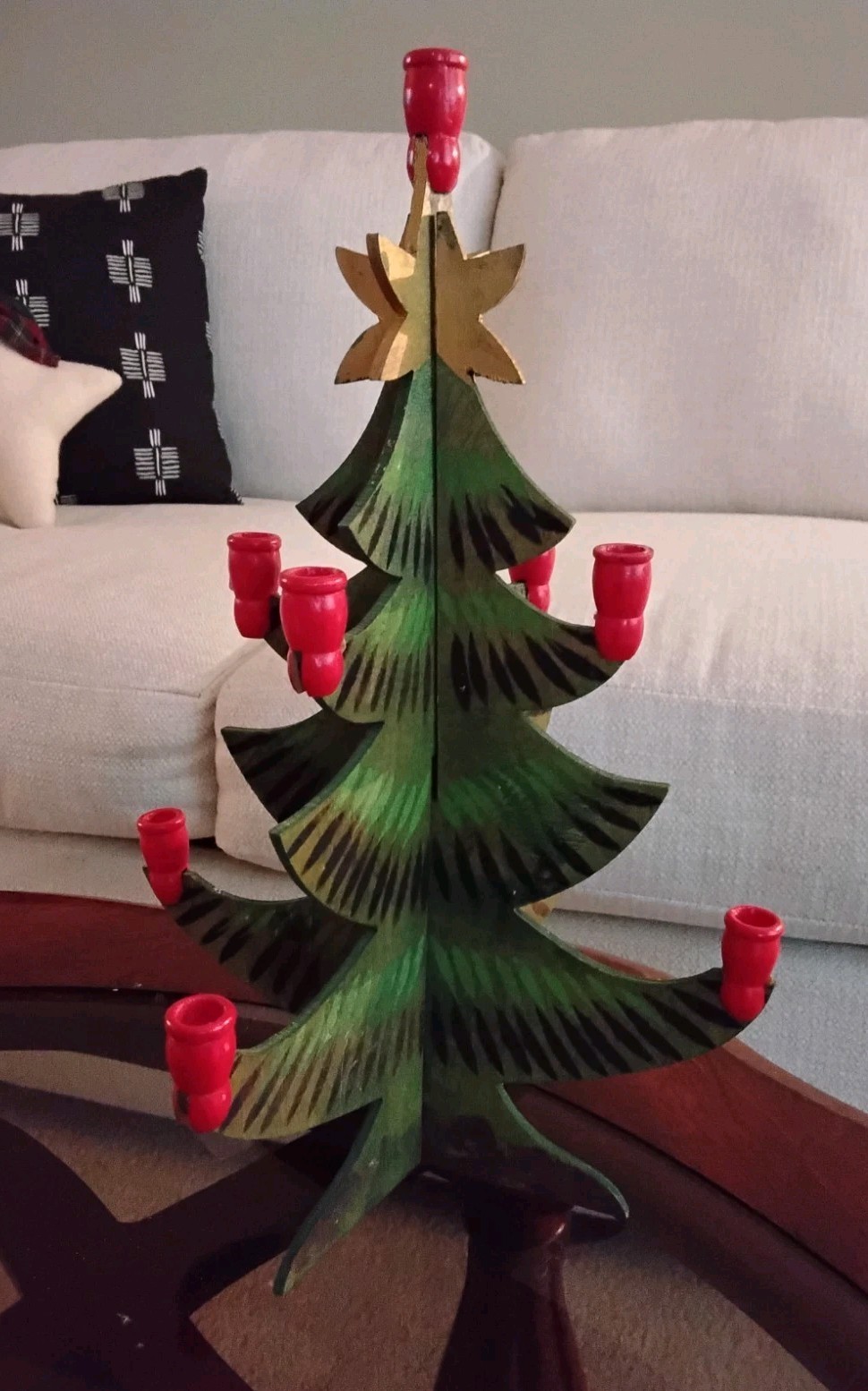 Vintage Swedish Wooden Christmas Tree Candle Holder Painted Folk Art 13” Vintage Swedish Wooden Christmas Tree Candle Holder Painted Folk Art 13”