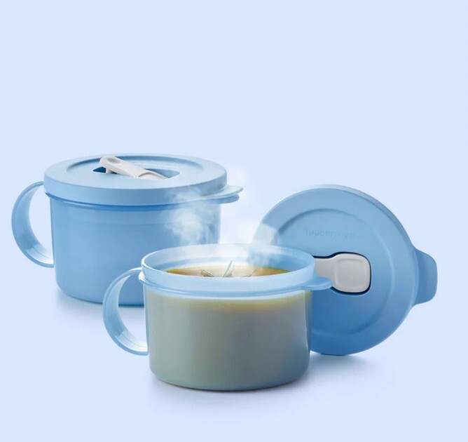 Tupperware Crystalwave Vented MICROWAVE Soup Mugs w/Handles Blue 2 Pack New Tupperware Crystalwave Vented MICROWAVE Soup Mugs w/Handles Blue 2 Pack New