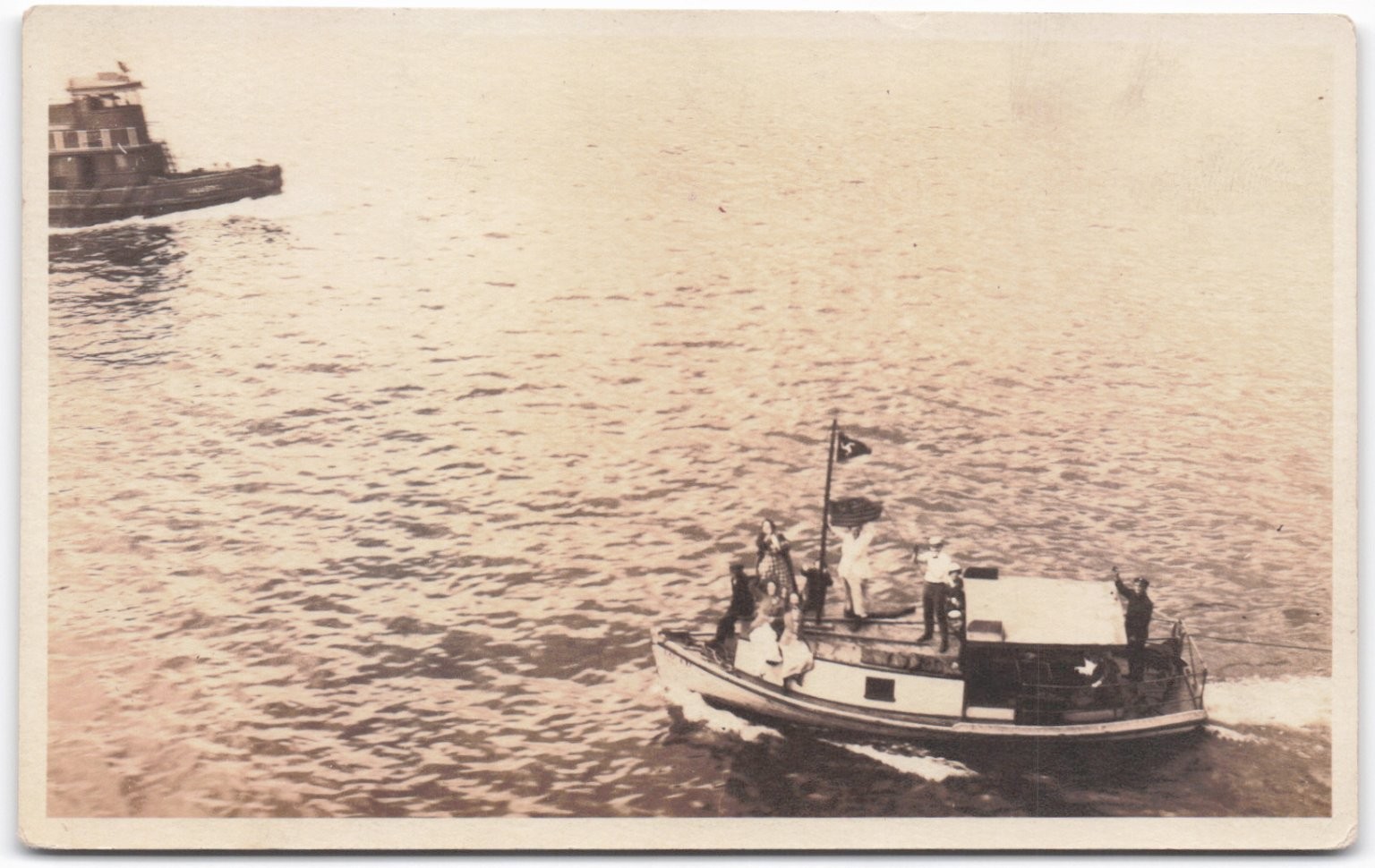 Vintage Real Photo Postcard RPPC Boats People Waving Water Scene 1930s-40s Vintage Real Photo Postcard RPPC Boats People Waving Water Scene 1930s-40s