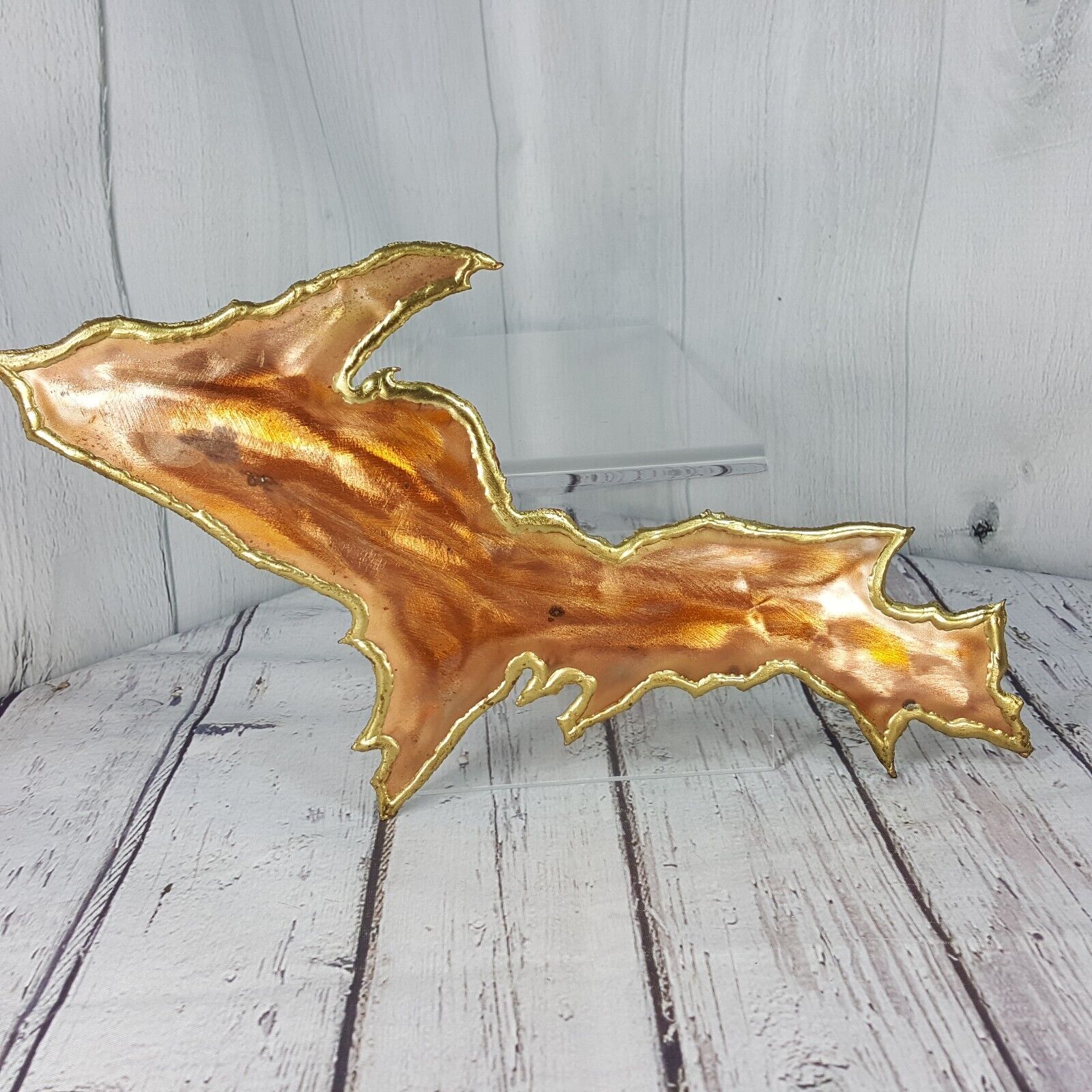 Vintage Artist Abstract Art Blow Torch Cut Copper UP Michigan State Metal 12\