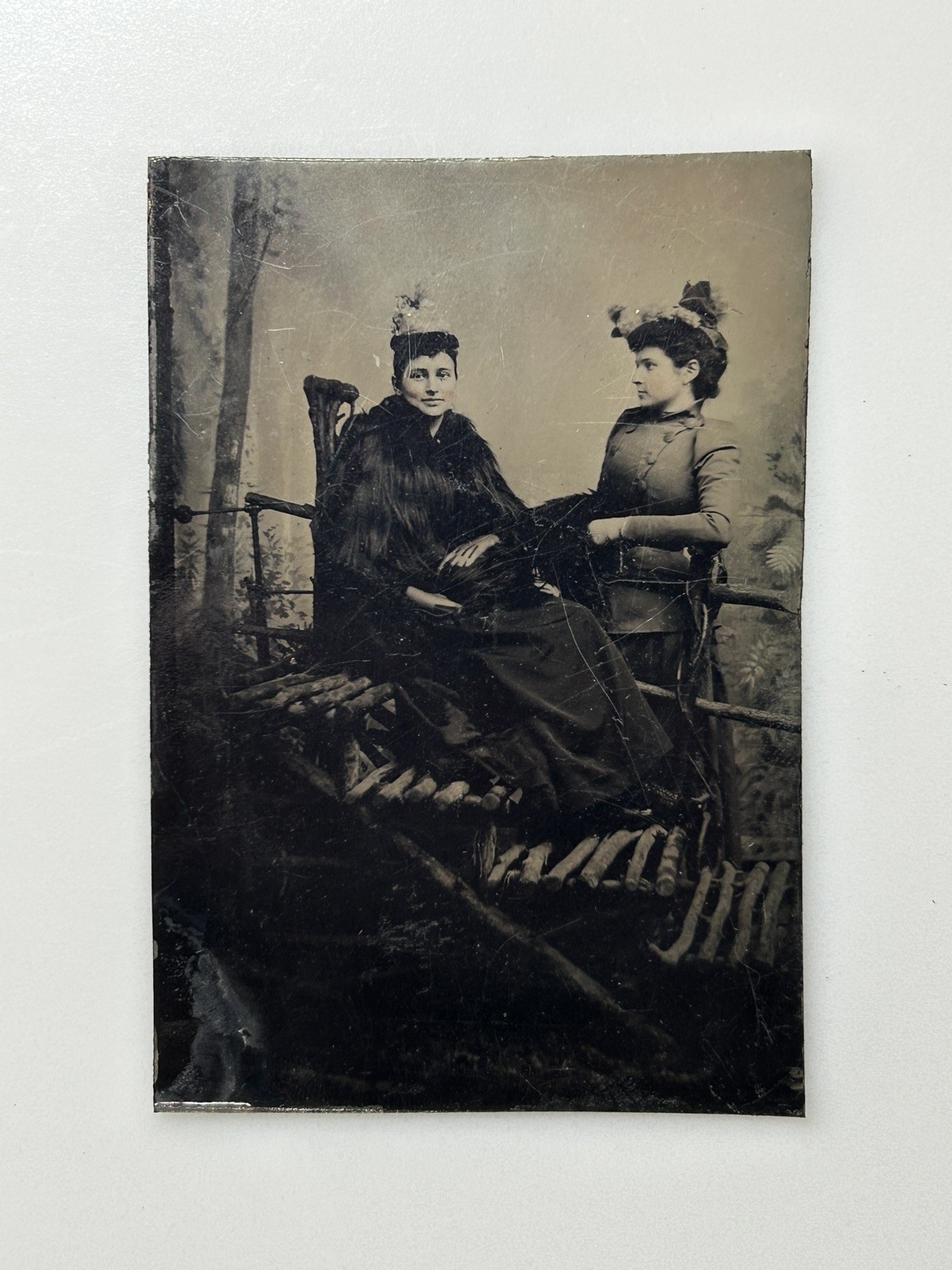 Antique Tintype 2 Women Victorian Portrait Hats 1/6 Plate Antique Tintype 2 Women Victorian Portrait Hats 1/6 Plate