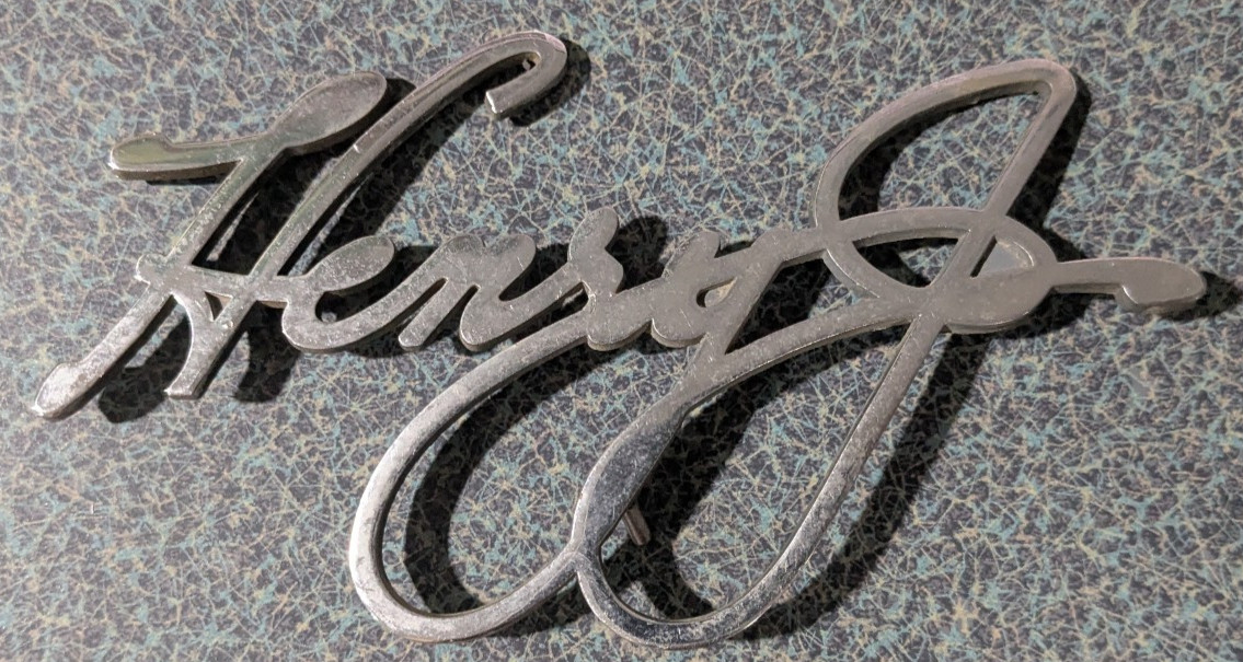 VTG Metal Henry J Ford Script Emblem Badge Logo Nameplate Decal Ornament Tag VTG Metal Henry J Ford Script Emblem Badge Logo Nameplate Decal Ornament Tag