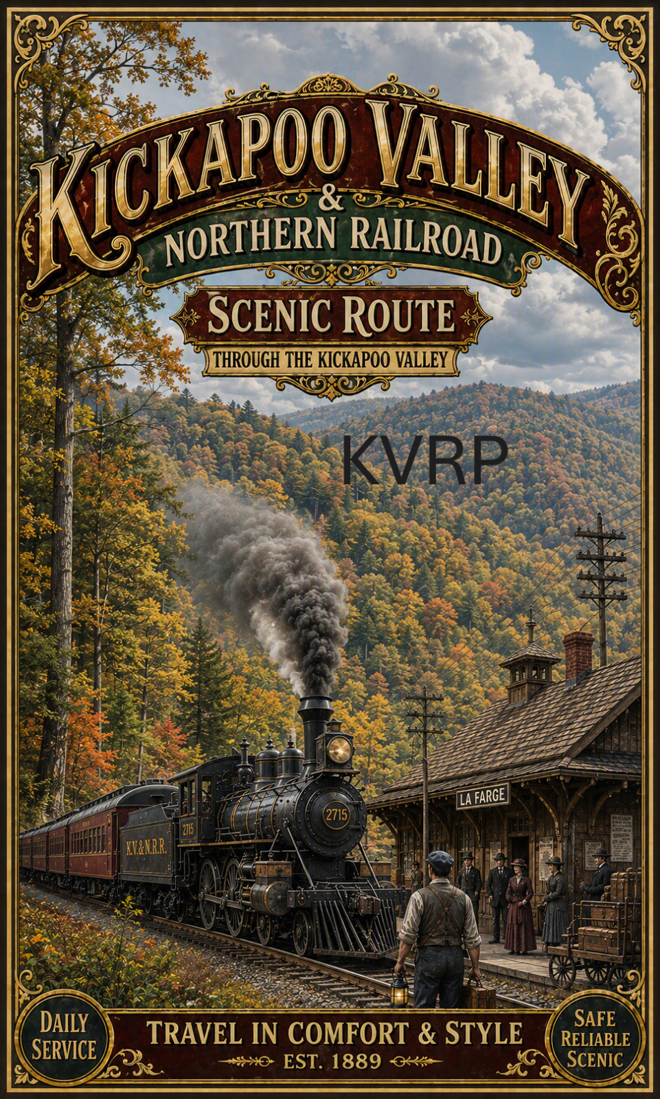 Kickapoo Valley & Northern RR 2 poster in vintage style train art 11 x 17.