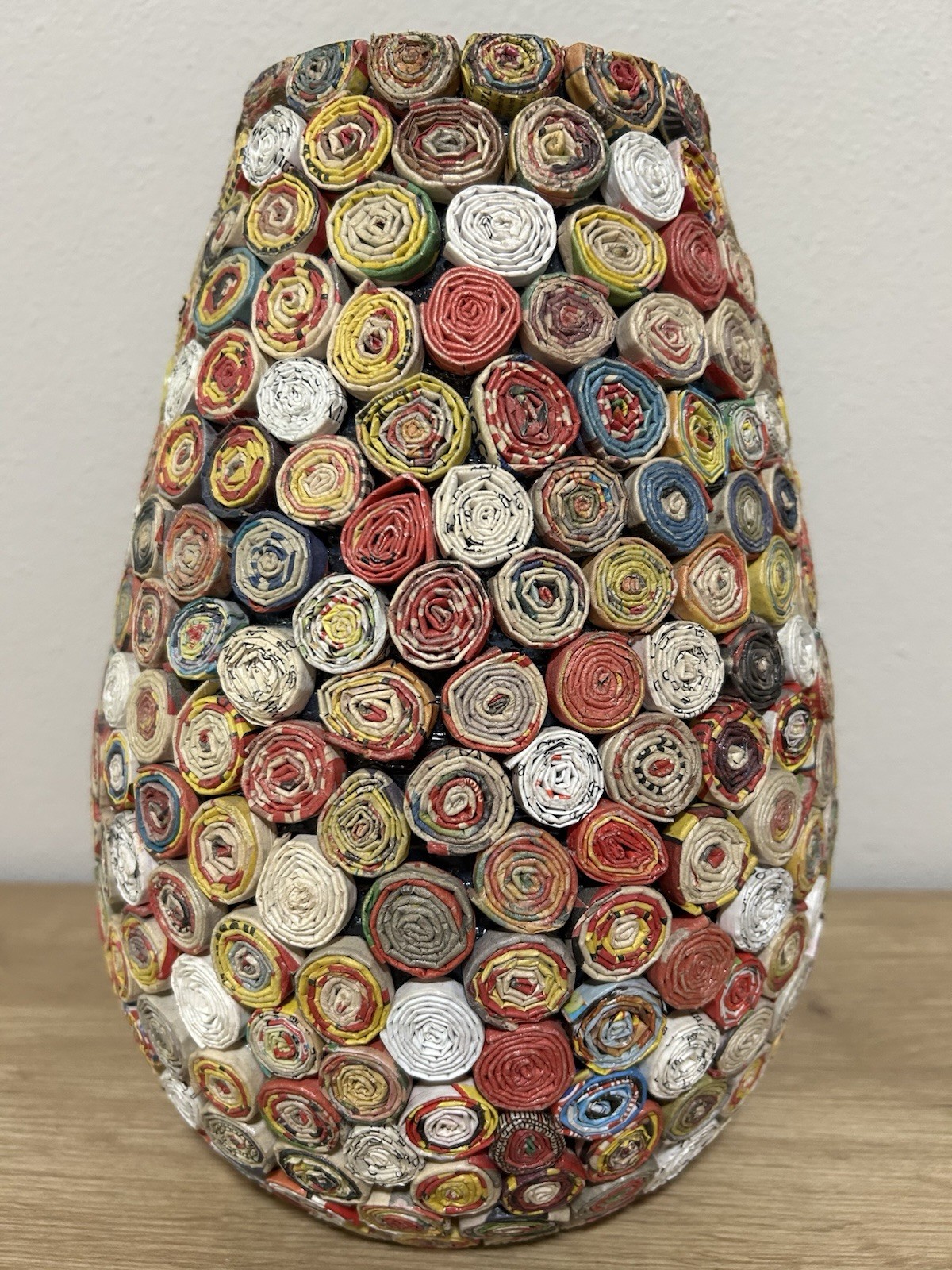 Handmade Recycled Paper Vase Upcycled Magazine Coiled Art Boho Decorative Vessel Handmade Recycled Paper Vase Upcycled Magazine Coiled Art Boho Decorative Vessel