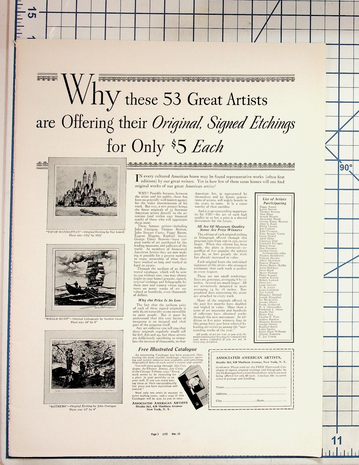 Vintage 1930s LIFE Magazine Ad Original Signed Etchings Thomas Benton AAA Art Vintage 1930s LIFE Magazine Ad Original Signed Etchings Thomas Benton AAA Art