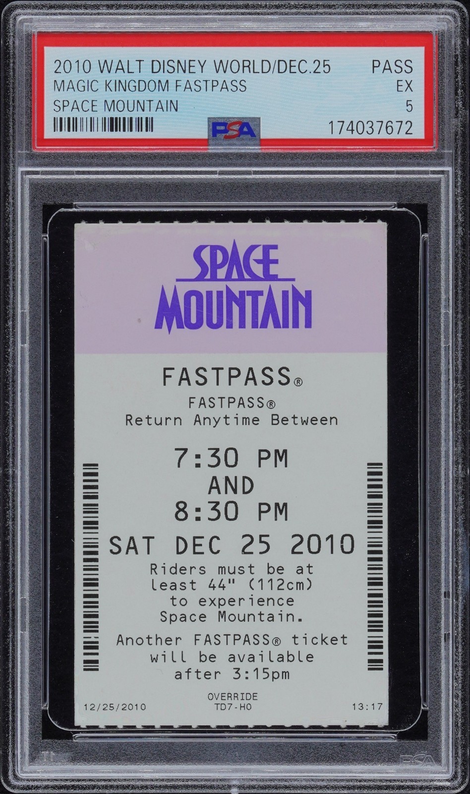 Disney World Magic Kingdom Space Mountain FastPass 2010 PSA 5 Disney World Magic Kingdom Space Mountain FastPass 2010 PSA 5