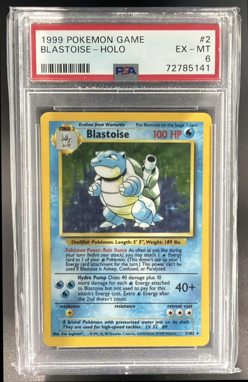 1999 Pokemon Unlimited Blastoise #2/102 Set Rare Holo PSA 6 1999 Pokemon Unlimited Blastoise #2/102 Set Rare Holo PSA 6