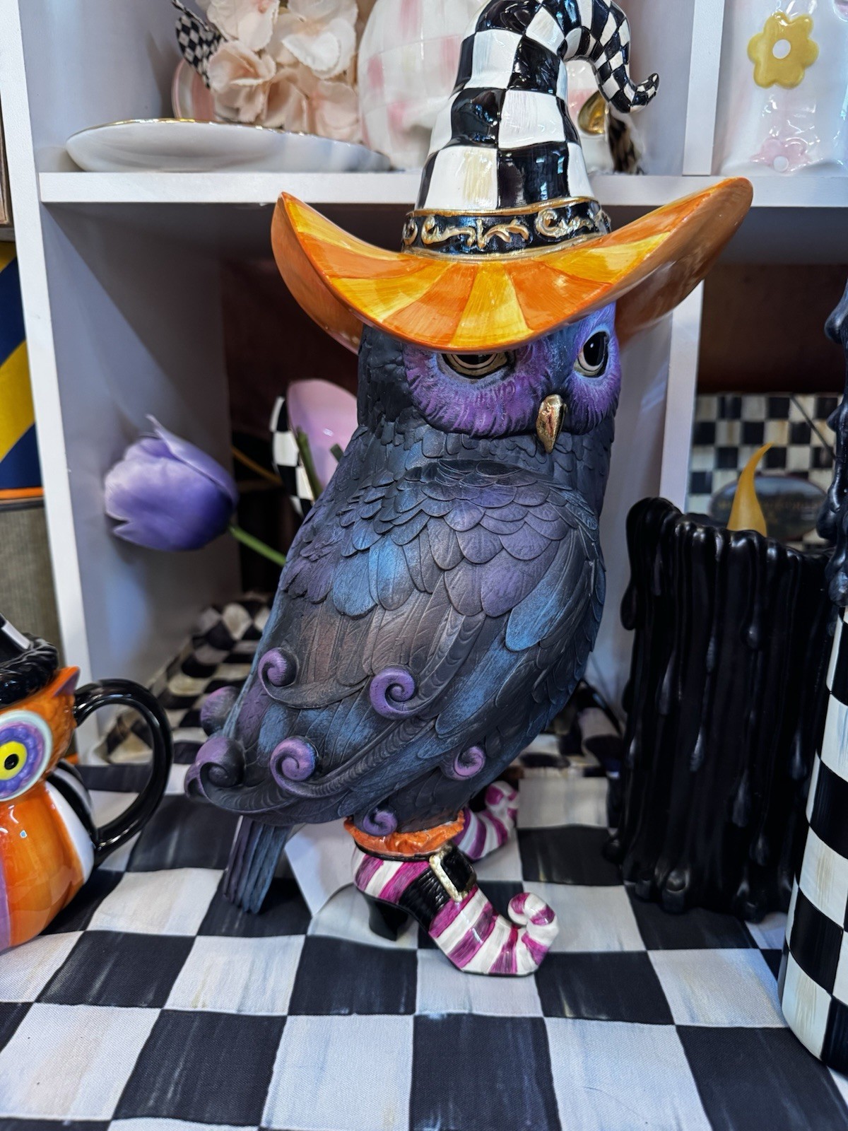 MacKenzie Childs 15.5” Tall Witchy Owl Figurine Retired New