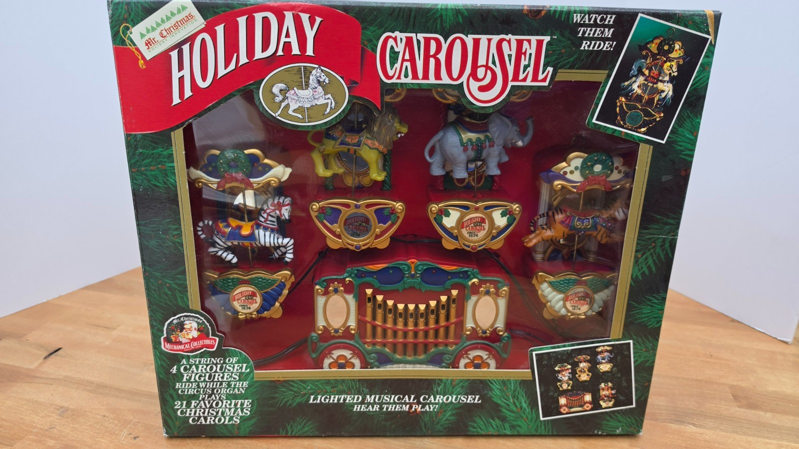 Vintage Mr Christmas Holiday Carousel Lighted Animated Circus Animals Works