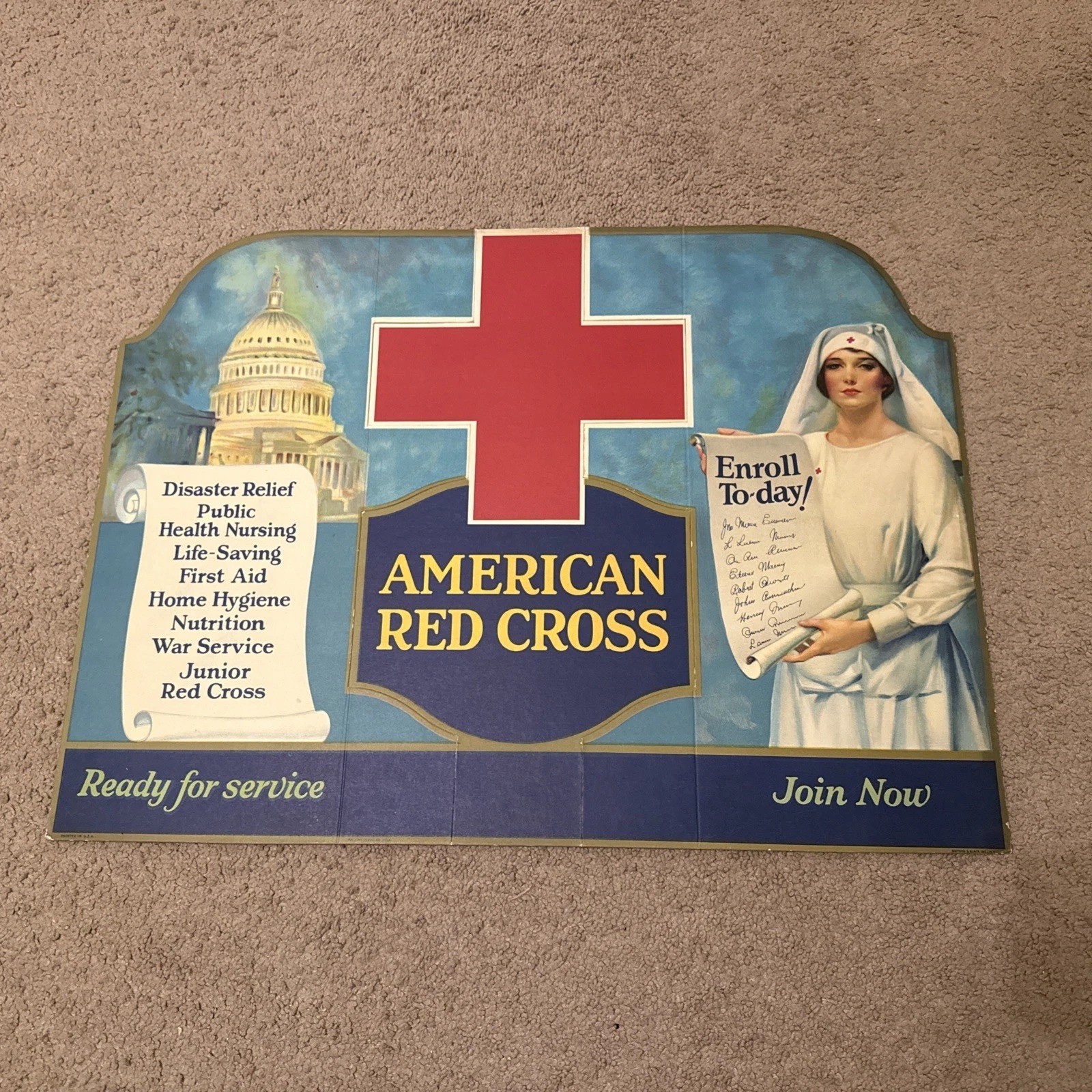 WWI American Red Cross Poster Counter Display Stand-Up WWII WWI American Red Cross Poster Counter Display Stand-Up WWII