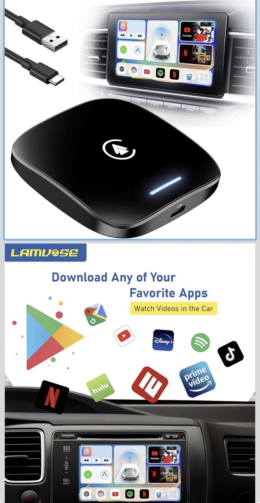 LAMVOSE Magic Box 2.0, The Magic Box CarPlay Streaming Supports NetfIix/YouTube LAMVOSE Magic Box 2.0, The Magic Box CarPlay Streaming Supports NetfIix/YouTube