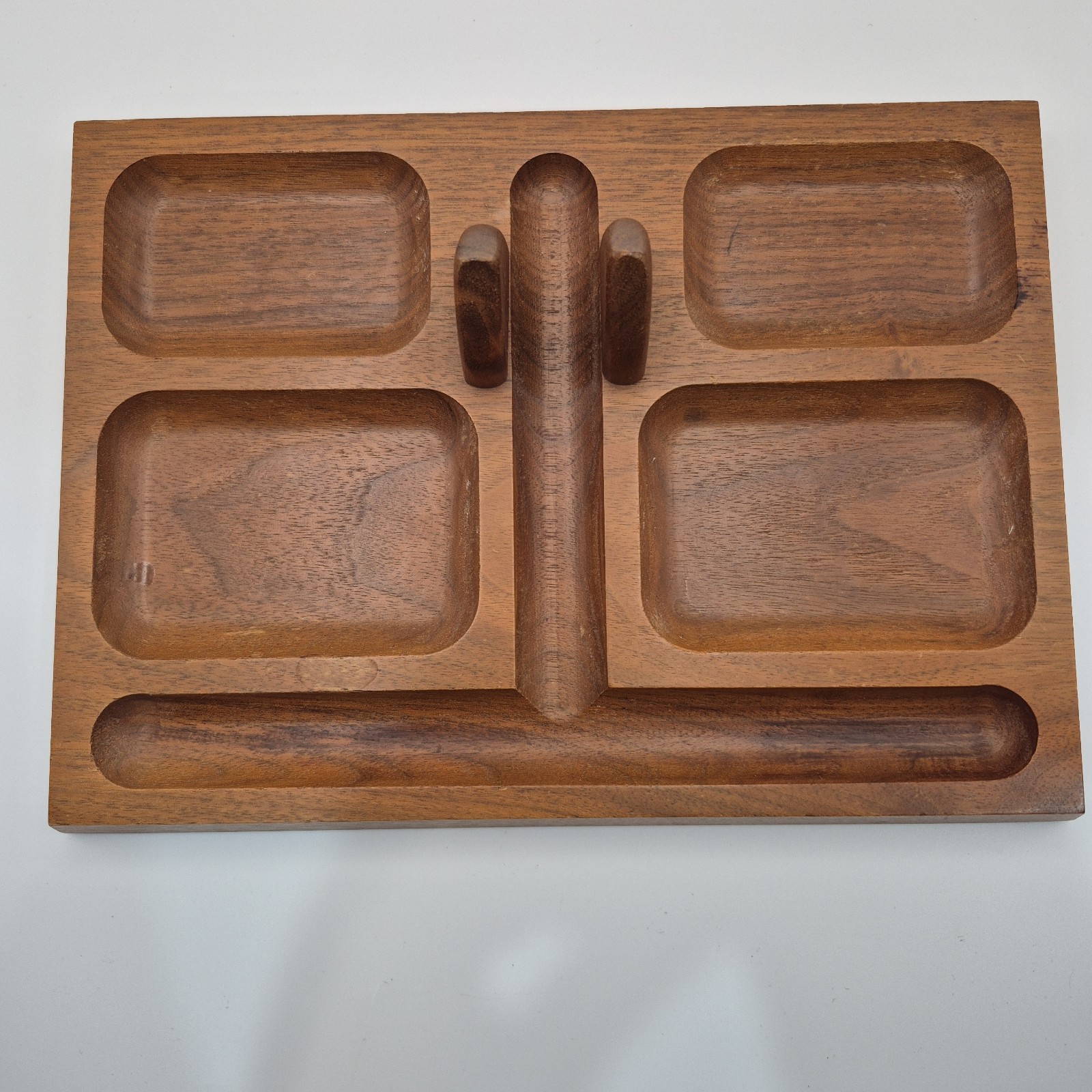 Mid-Century Shur Wood Designs Solid Walnut Wood Valet Dresser Organizer Tray USA