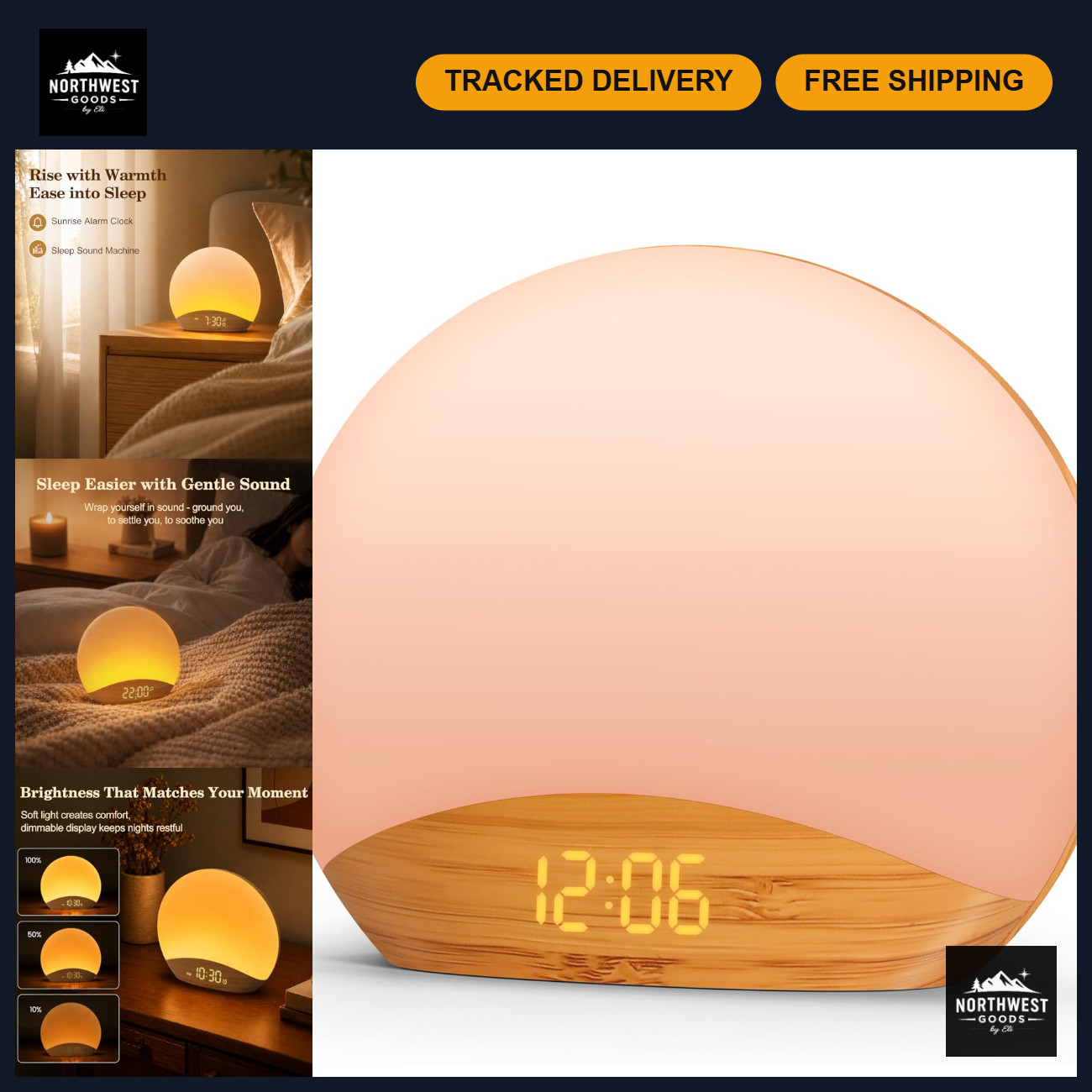 REACHER Wood Grain Sunrise Alarm Clock and Sound Machine Nightlight REACHER Wood Grain Sunrise Alarm Clock and Sound Machine Nightlight