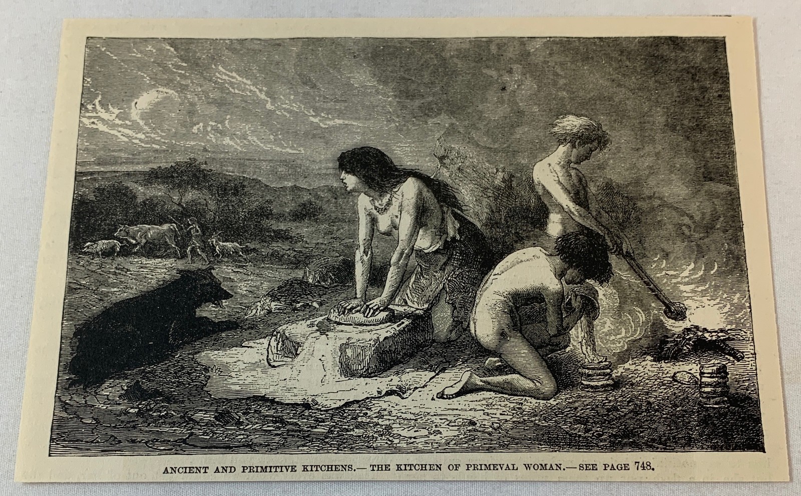 1883 magazine engraving ~ ANCIENT & PRIMITIVE KITCHENS, Primeval woman 1883 magazine engraving ~ ANCIENT & PRIMITIVE KITCHENS, Primeval woman