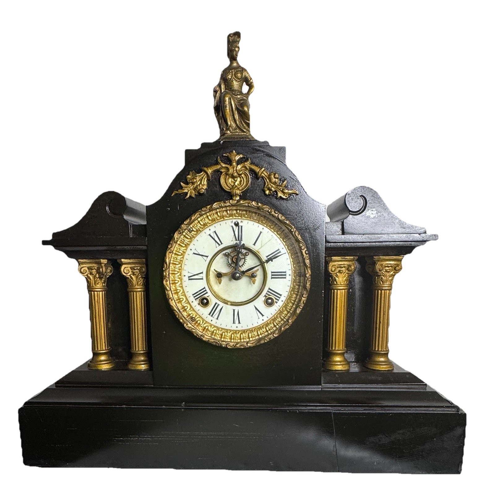 Antique Ansonia Slate Mantle Clock Late 1800's Fully Serviced Key And Pendulum Antique Ansonia Slate Mantle Clock Late 1800's Fully Serviced Key And Pendulum