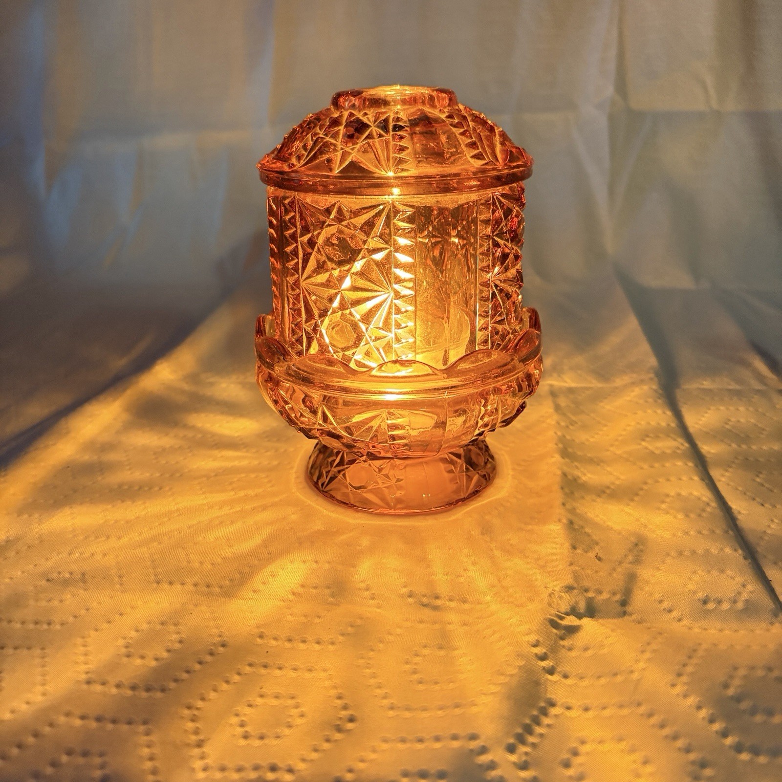Vintage Indiana Glass Large Golden Amber Stars And Bars Fairy Lamp 6 1/2 ''Tall Vintage Indiana Glass Large Golden Amber Stars And Bars Fairy Lamp 6 1/2 ''Tall