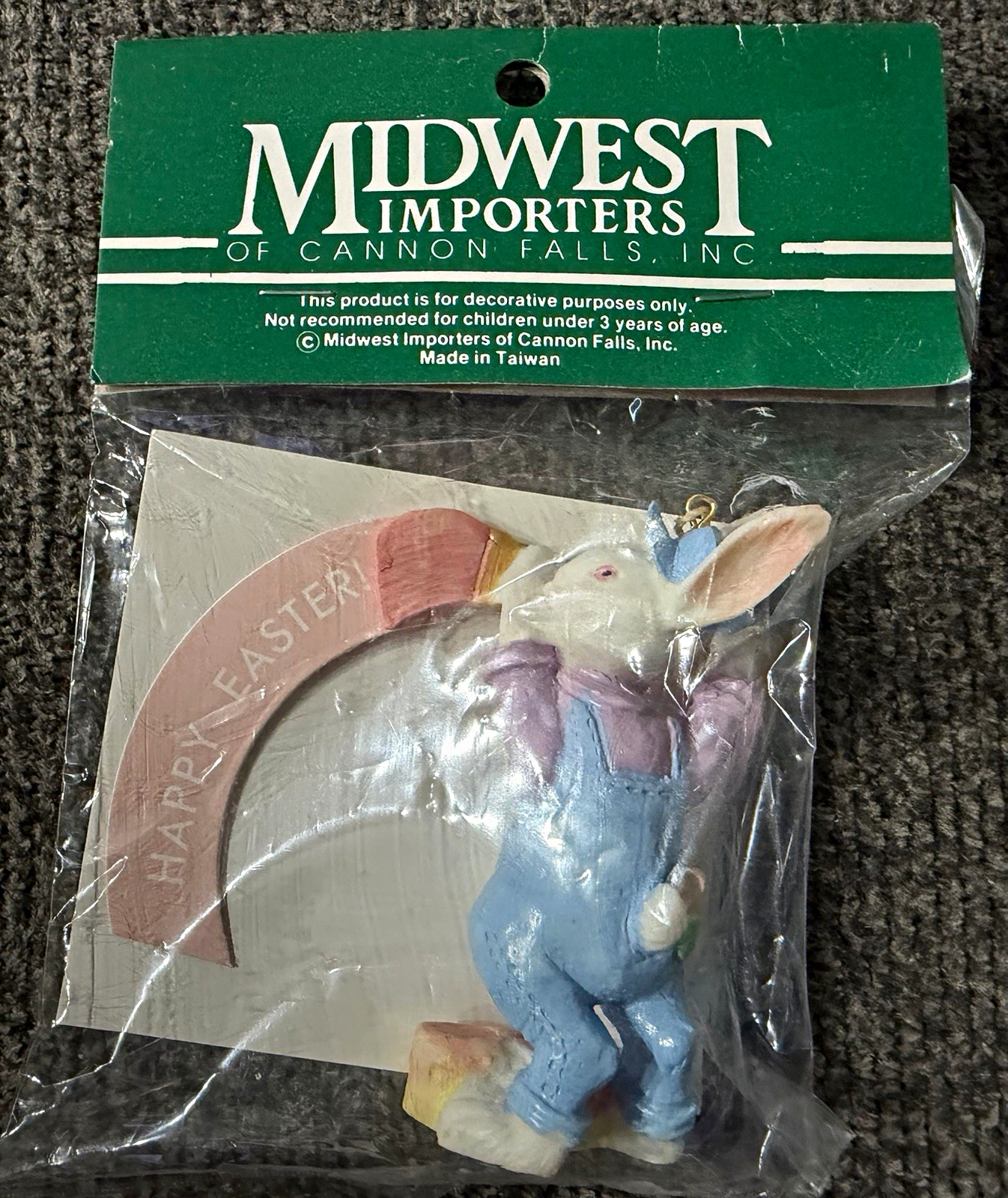 Midwest Importers Happy Easter Bunny Figurine Blue Overalls Multicolor NIP VTG Midwest Importers Happy Easter Bunny Figurine Blue Overalls Multicolor NIP VTG