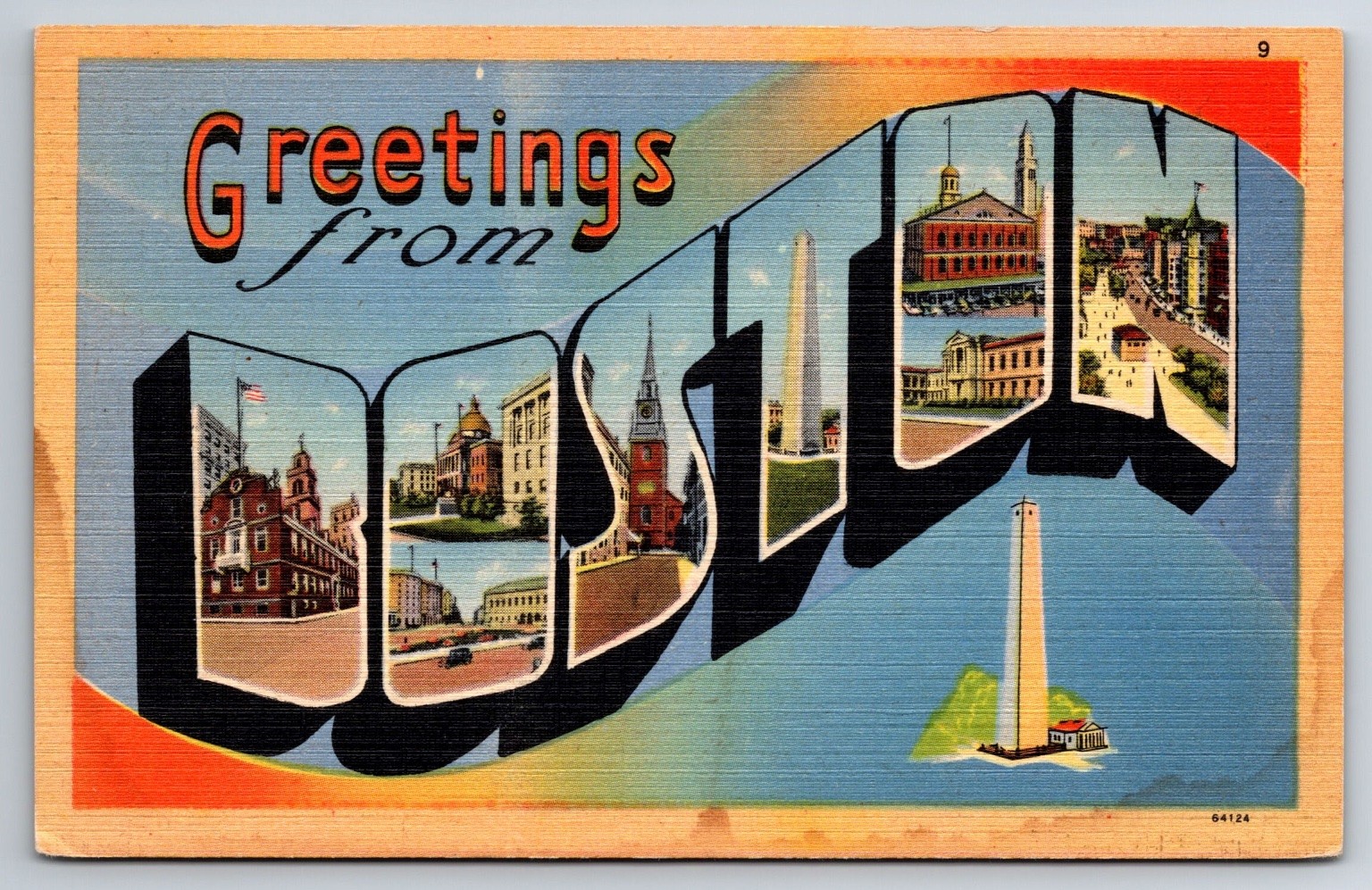 Large Letter Greetings from Boston Massachusetts - c1940s Linen Postcard Large Letter Greetings from Boston Massachusetts - c1940s Linen Postcard