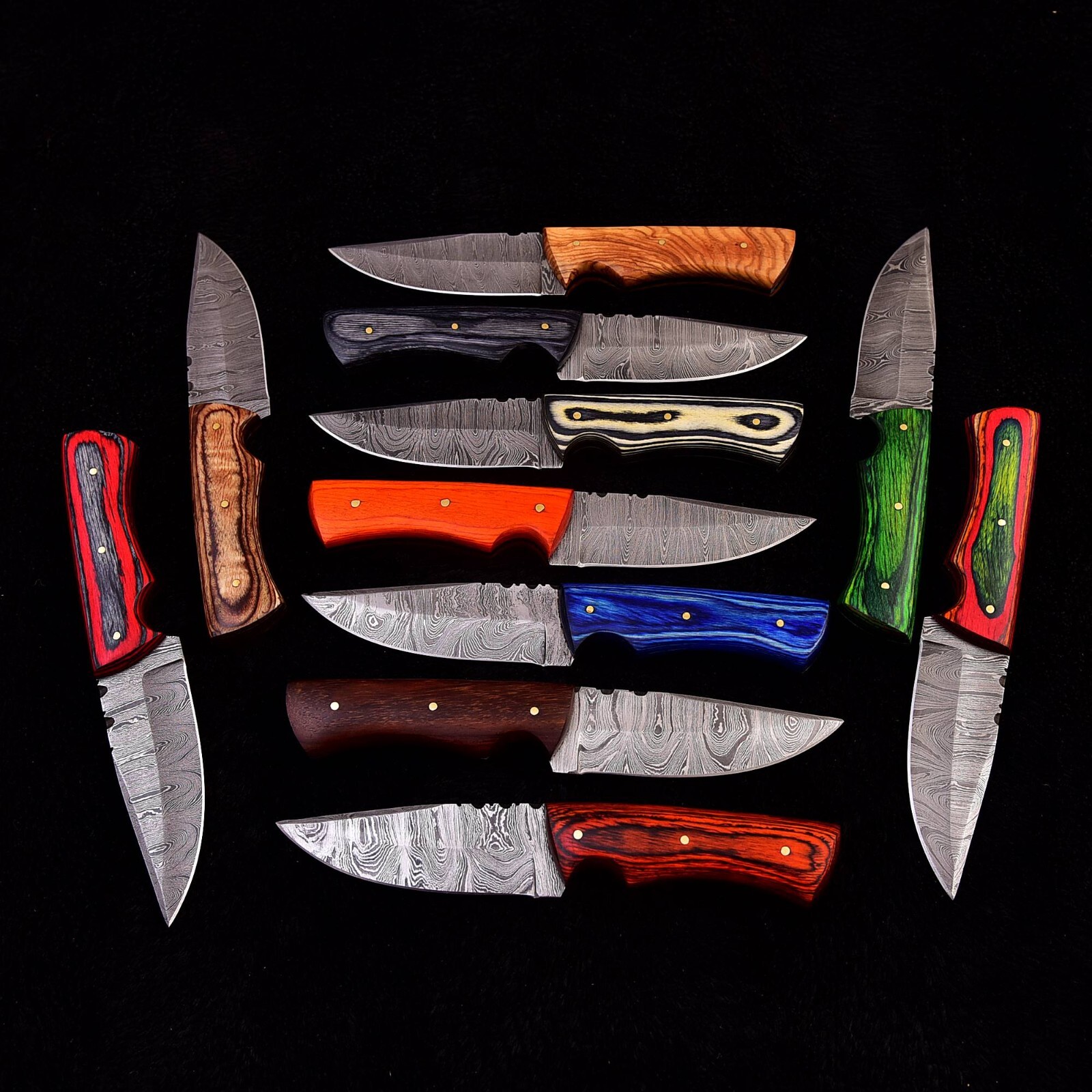 Lot of 20 pc's of 8"Handmade Damascus Steel Hunting Skinning knives, Wood Handle Lot of 20 pc's of 8"Handmade Damascus Steel Hunting Skinning knives, Wood Handle