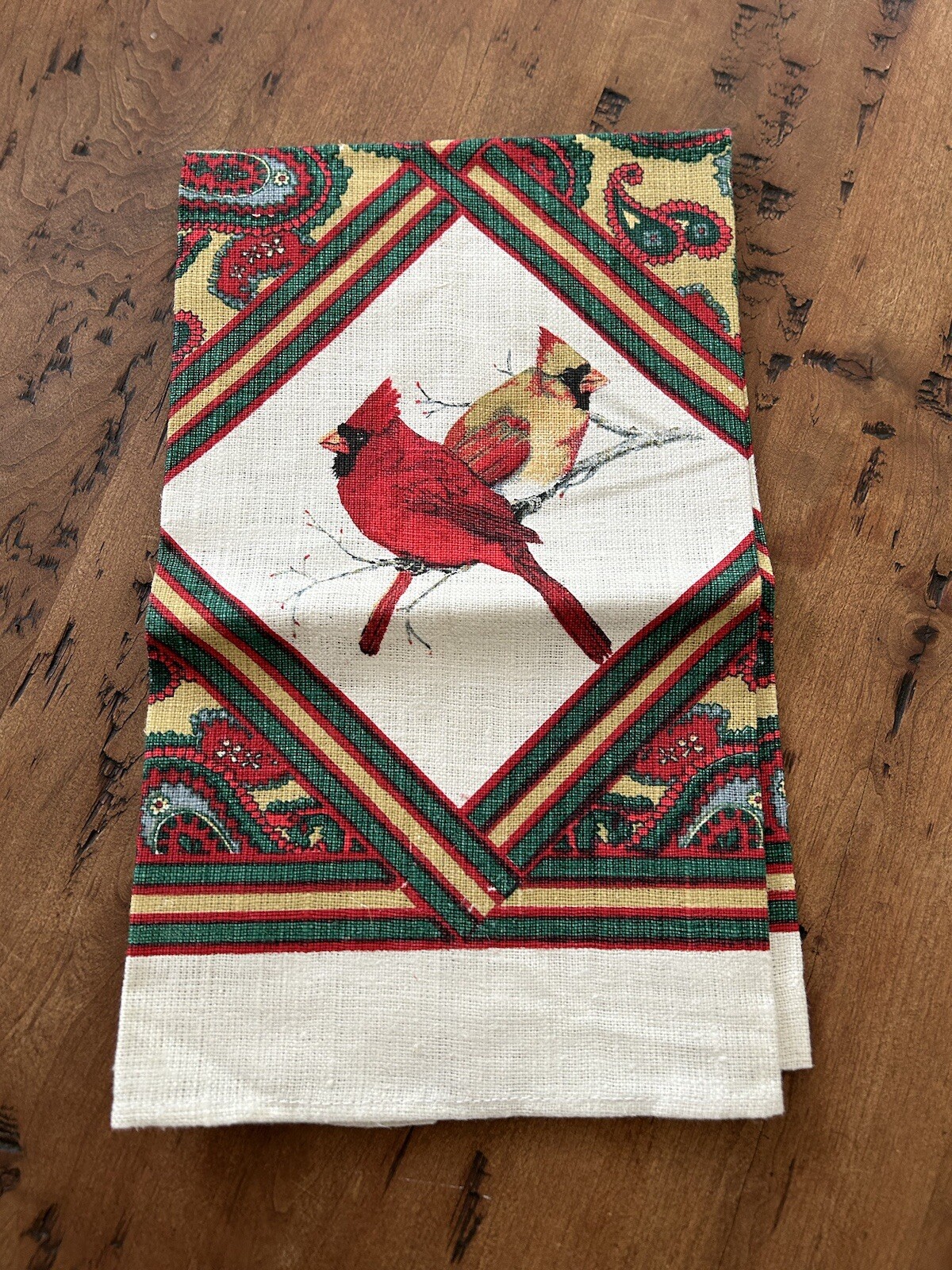 Vintage Linen Hand Towel Cardinals Plaid Red Green Stevens Christmas Tea Birds Vintage Linen Hand Towel Cardinals Plaid Red Green Stevens Christmas Tea Birds