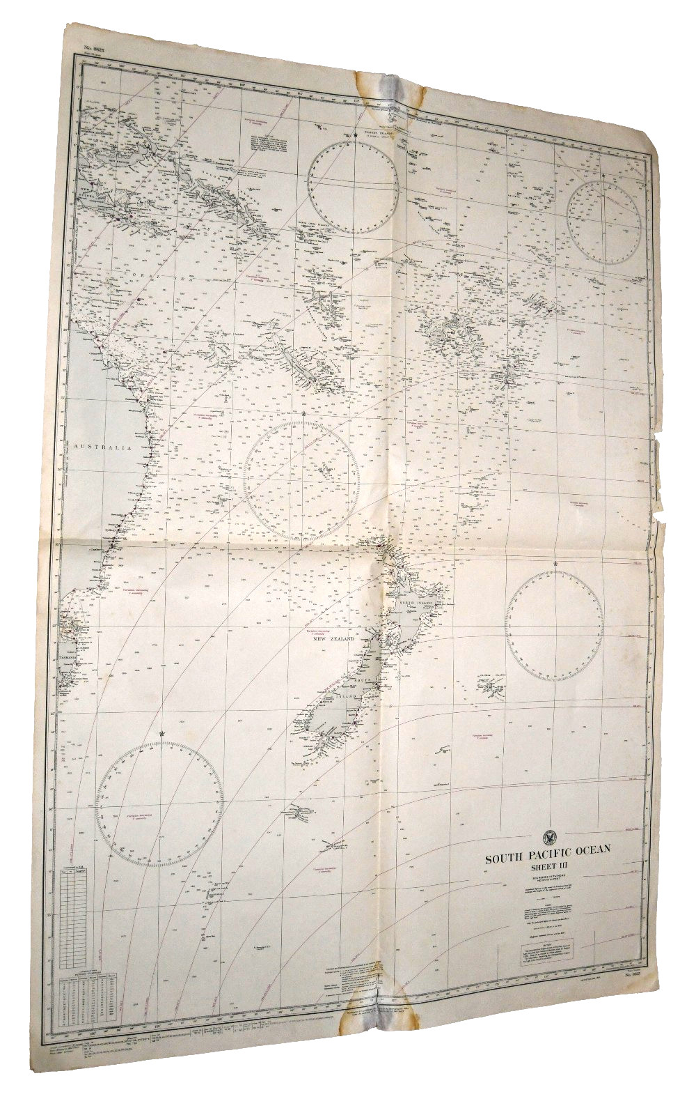 US Navy South Pacific Ocean Sheet III Nautical Chart Australia New Zealand 50x33