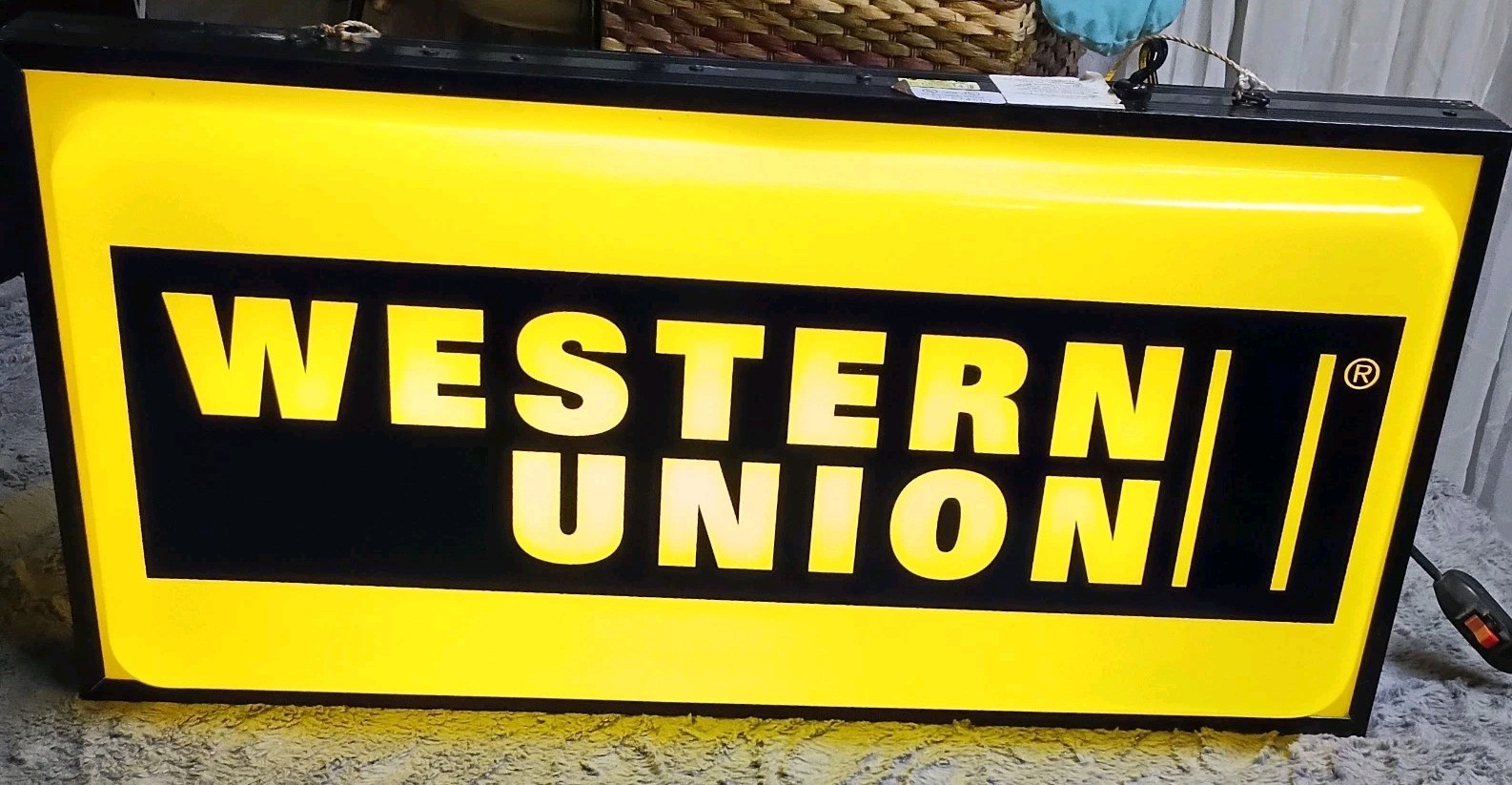 Vtg Western Union Double Sided Lighted Sign Everbrite Inc. 12"x25"' Advertising Vtg Western Union Double Sided Lighted Sign Everbrite Inc. 12"x25"' Advertising