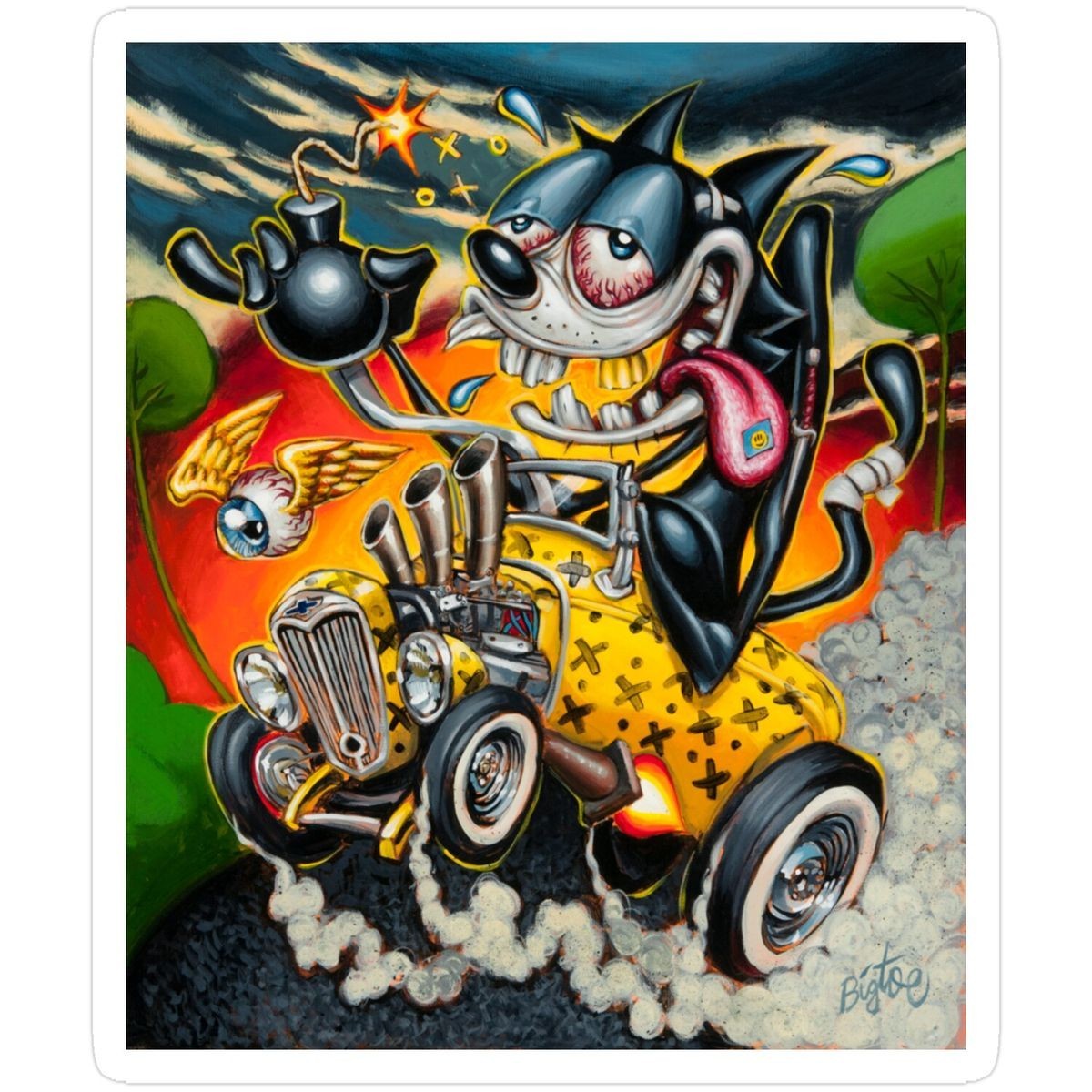 CRAZY CAT RAT FINK HOT ROD BIKER MOTORCYCLES TOOLS GUNS STICKER 4 in. CRAZY CAT RAT FINK HOT ROD BIKER MOTORCYCLES TOOLS GUNS STICKER 4 in.