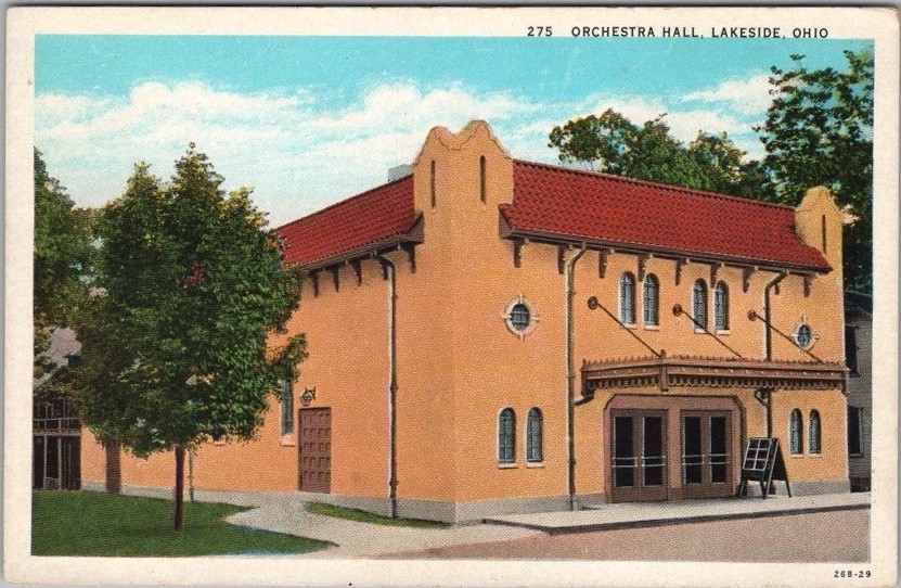c1930s LAKESIDE, Ohio Postcard "ORCHESTRA HALL" Building / Street View - Unused c1930s LAKESIDE, Ohio Postcard "ORCHESTRA HALL" Building / Street View - Unused