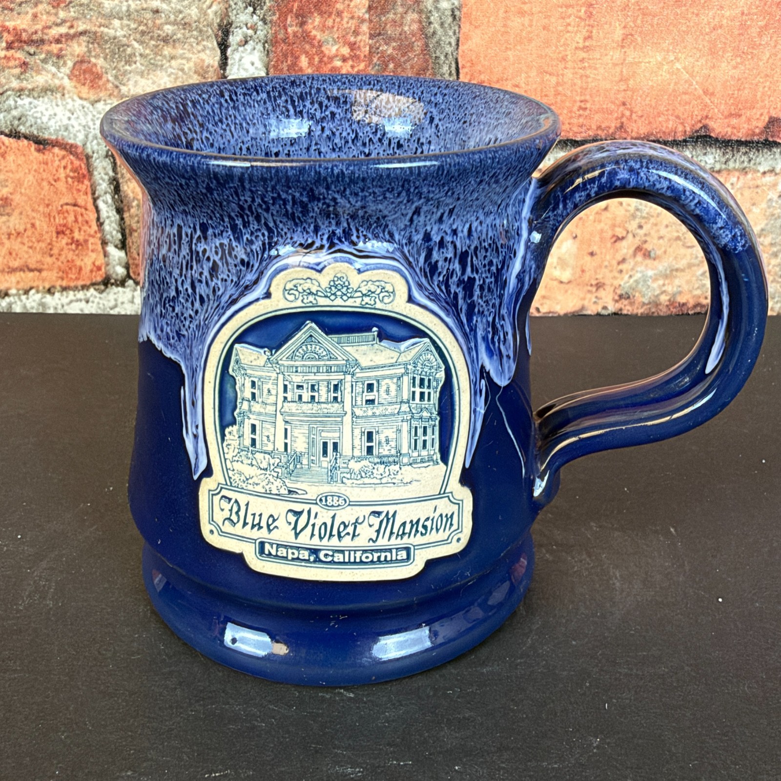 Deneen Pottery Coffee Mug Blue Drip Glaze “Blue Violet Mansion” Napa , CA. 12 oz