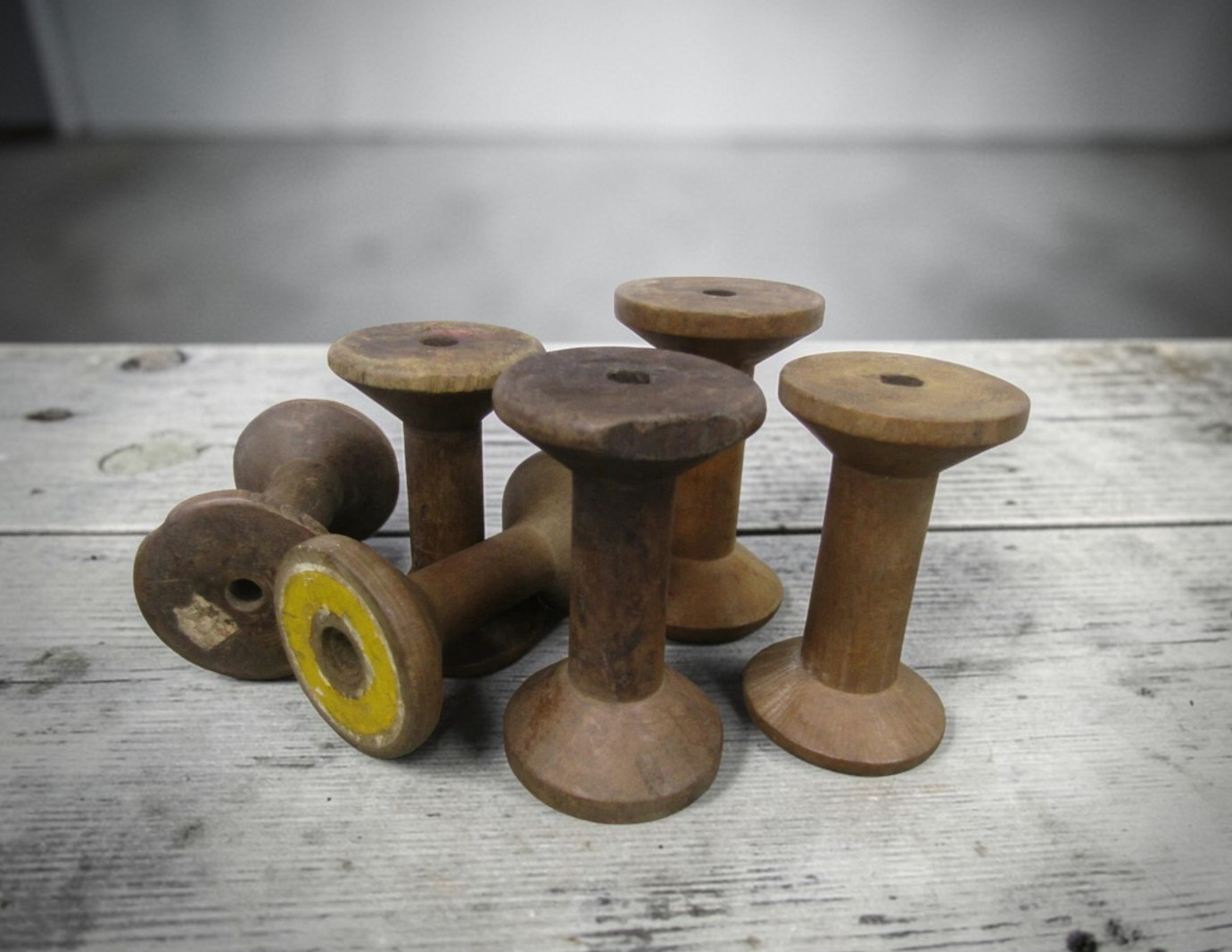 Lot of 6 Antique Vintage 3" Plain Wooden Industrial Textile Bobbins Spools