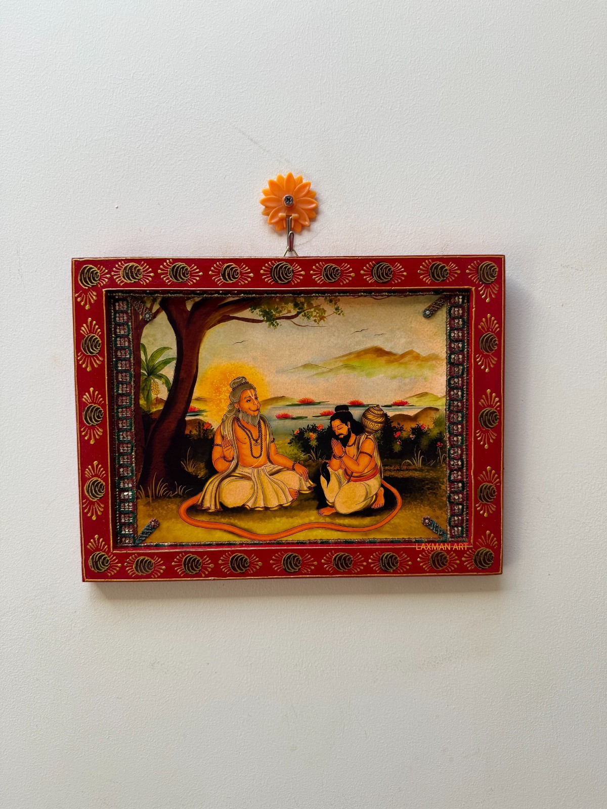 Vintage Hanuman Bhima Picture Frame: Hand-Painted Wooden Wall Art Decor -9x12 " Vintage Hanuman Bhima Picture Frame: Hand-Painted Wooden Wall Art Decor -9x12 "