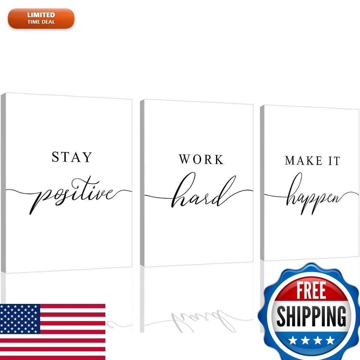 Framed Canvas Wall Art Positive Quotes Set of 3 Prints 20x30 inch White Framed Canvas Wall Art Positive Quotes Set of 3 Prints 20x30 inch White