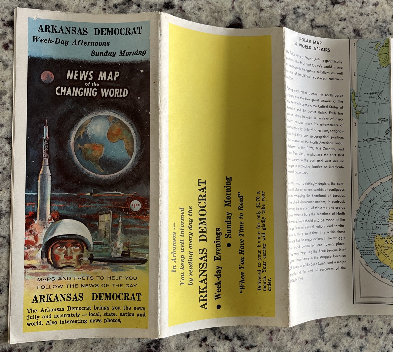 Vtg 1961 Arkansas Democrat NEWS Map Changing World / Spaceman/Rockets World Maps Vtg 1961 Arkansas Democrat NEWS Map Changing World / Spaceman/Rockets World Maps