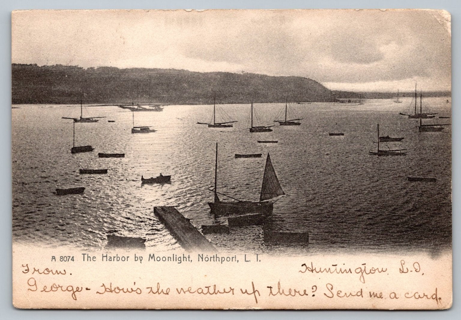 Northport L.I. Harbor by Moonlight Postcard c1900s Long Island NY Northport L.I. Harbor by Moonlight Postcard c1900s Long Island NY