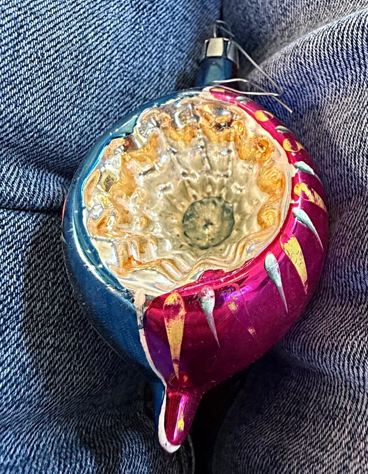 Vintage mercury glass reflector Christmas ornament, Poland or Germany 1940,1950s