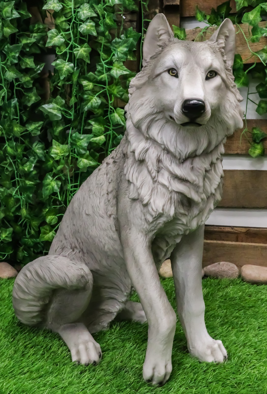 Ebros Large Dakota Wildlife Sitting Alpha Gray Wolf Statue 20.5" H Ebros Large Dakota Wildlife Sitting Alpha Gray Wolf Statue 20.5" H