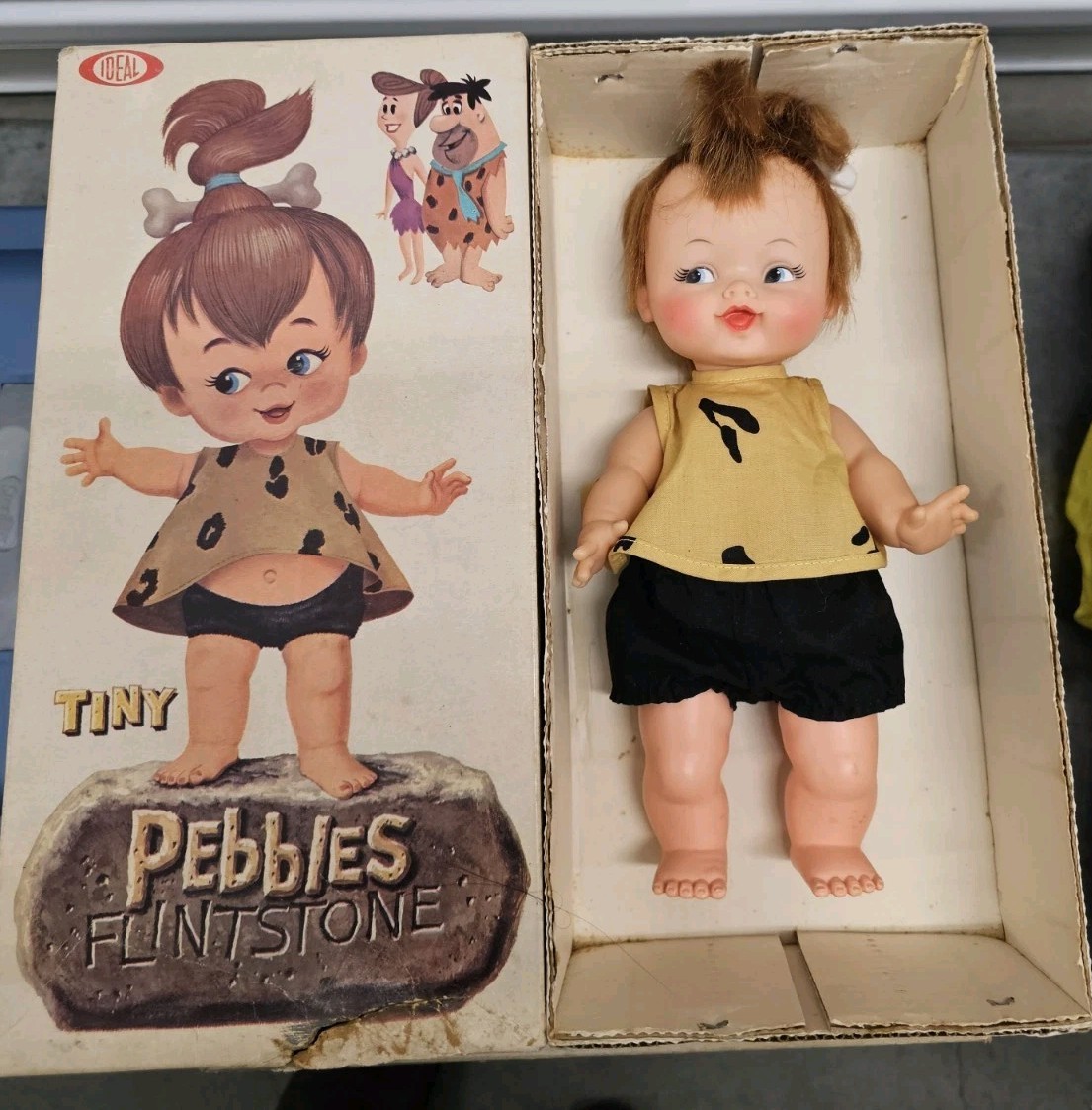 VTG 1964 FLINTSTONES TINY PEBBLES 12" DOLL IDEAL HANNA BARBERA W/BOX. No 0720-3