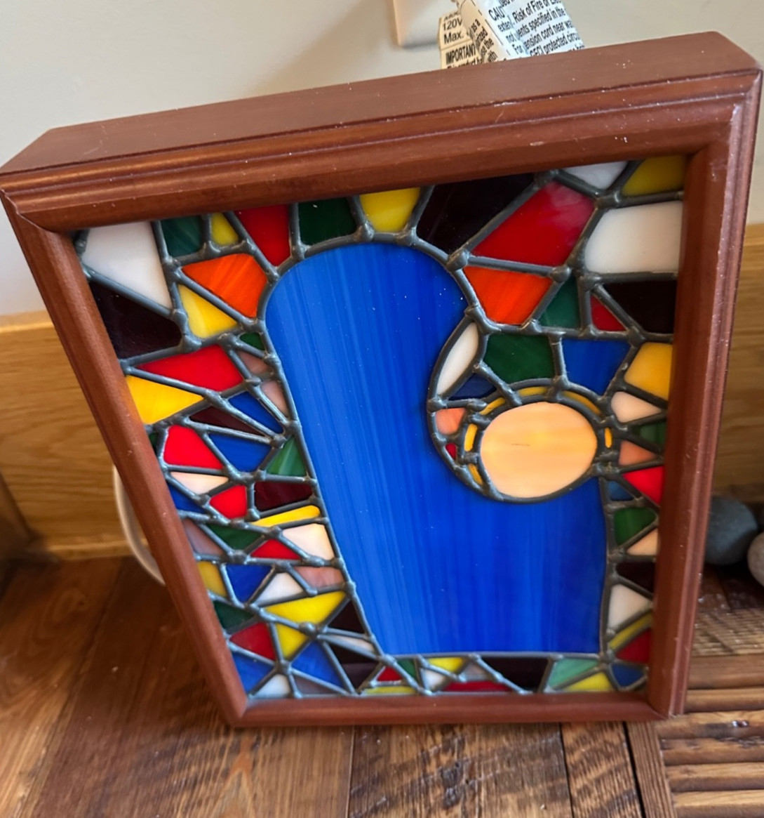 Vtg MCM Stained Glass Elec. Mary Jesus Nativity Christmas Lamp Light Box 10”x12”