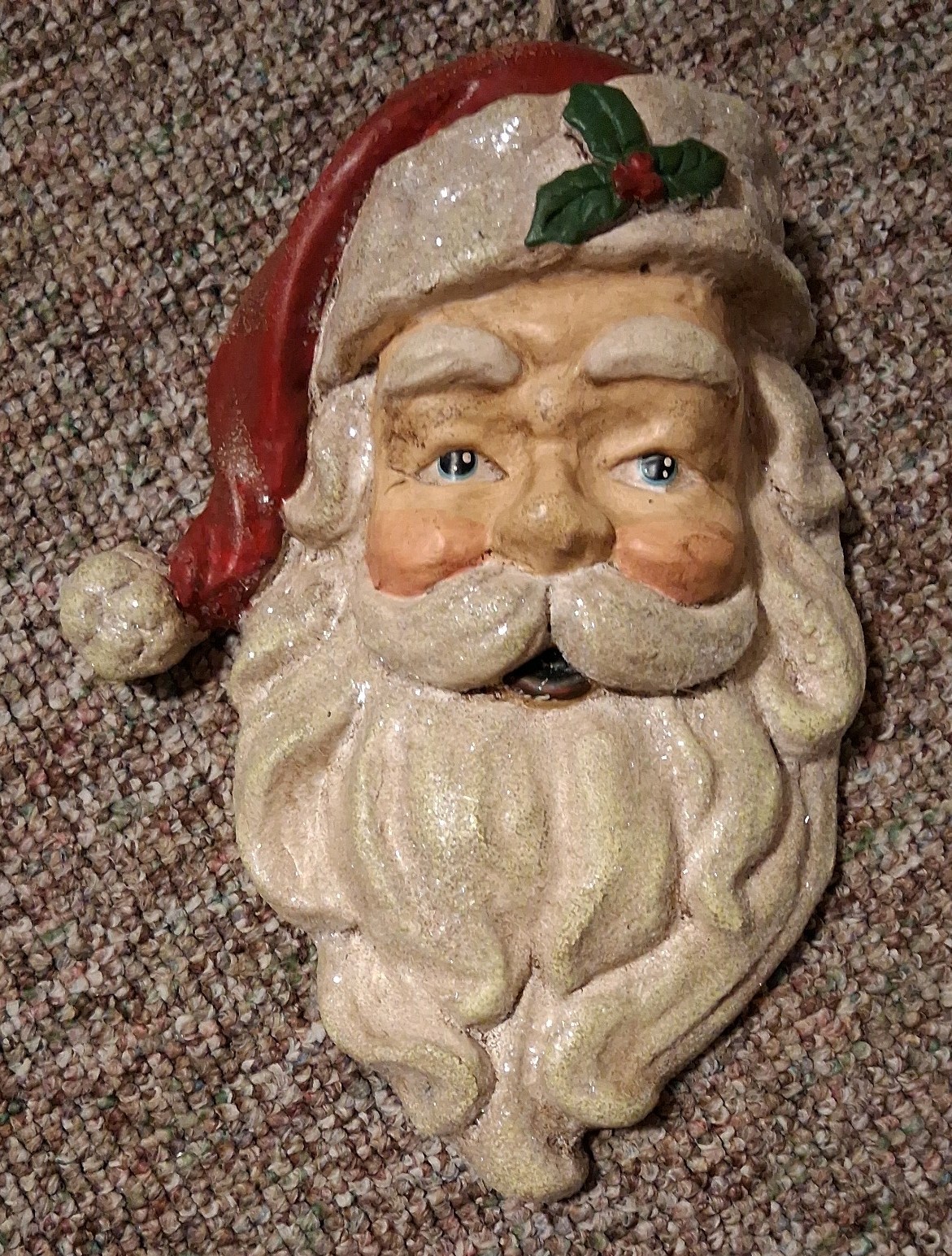 Vtg Santa Face Head Wall Hanging Christmas Decor 12” Large Paper Mache Style Art