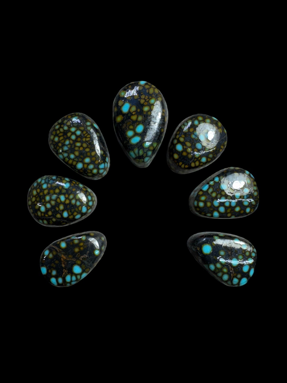 High grade Hubei super rare multi color micro spiderwebs turquoise cabochon set High grade Hubei super rare multi color micro spiderwebs turquoise cabochon set