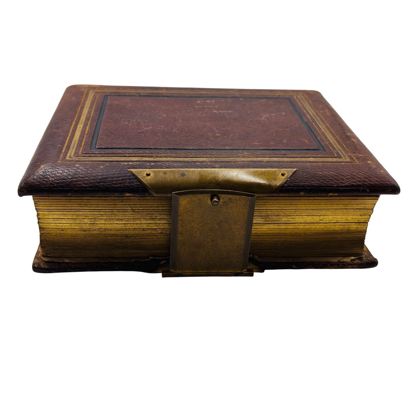VICTORIAN Antique 1875 Leather family Photo Album Brass Clasp Gilt Edges TINTYPE VICTORIAN Antique 1875 Leather family Photo Album Brass Clasp Gilt Edges TINTYPE