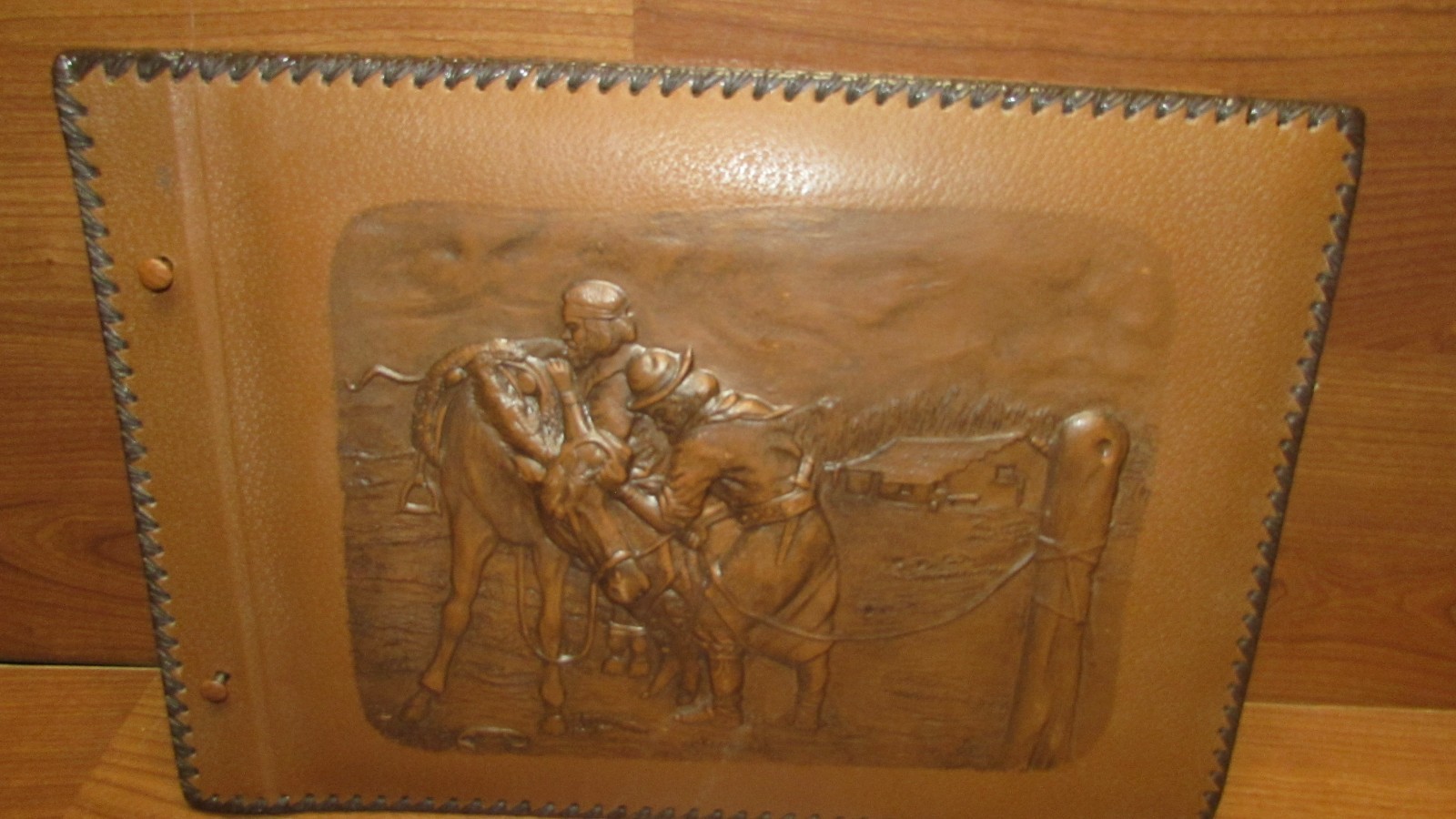 Vintage CCC Hand tooled Leather raised 3D picture relief Post Photo Album empty Vintage CCC Hand tooled Leather raised 3D picture relief Post Photo Album empty